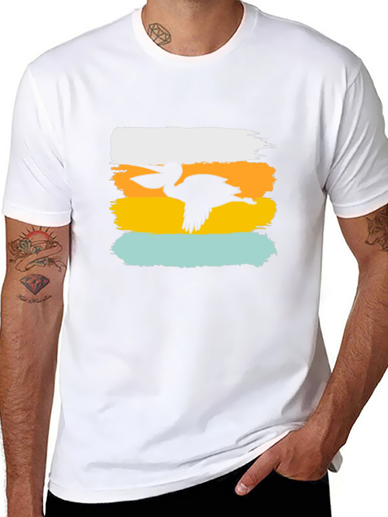 Pelican Silhouette Graphic Tee - Brush Stroke Design