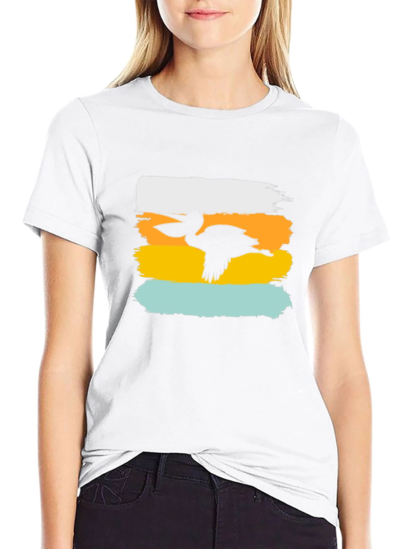 Pelican Silhouette Graphic Tee - Brush Stroke Design