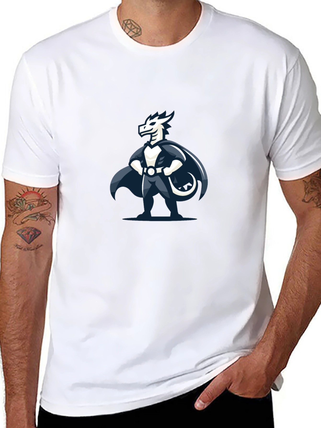 Black T-Shirt with Dragon Superhero Graphic