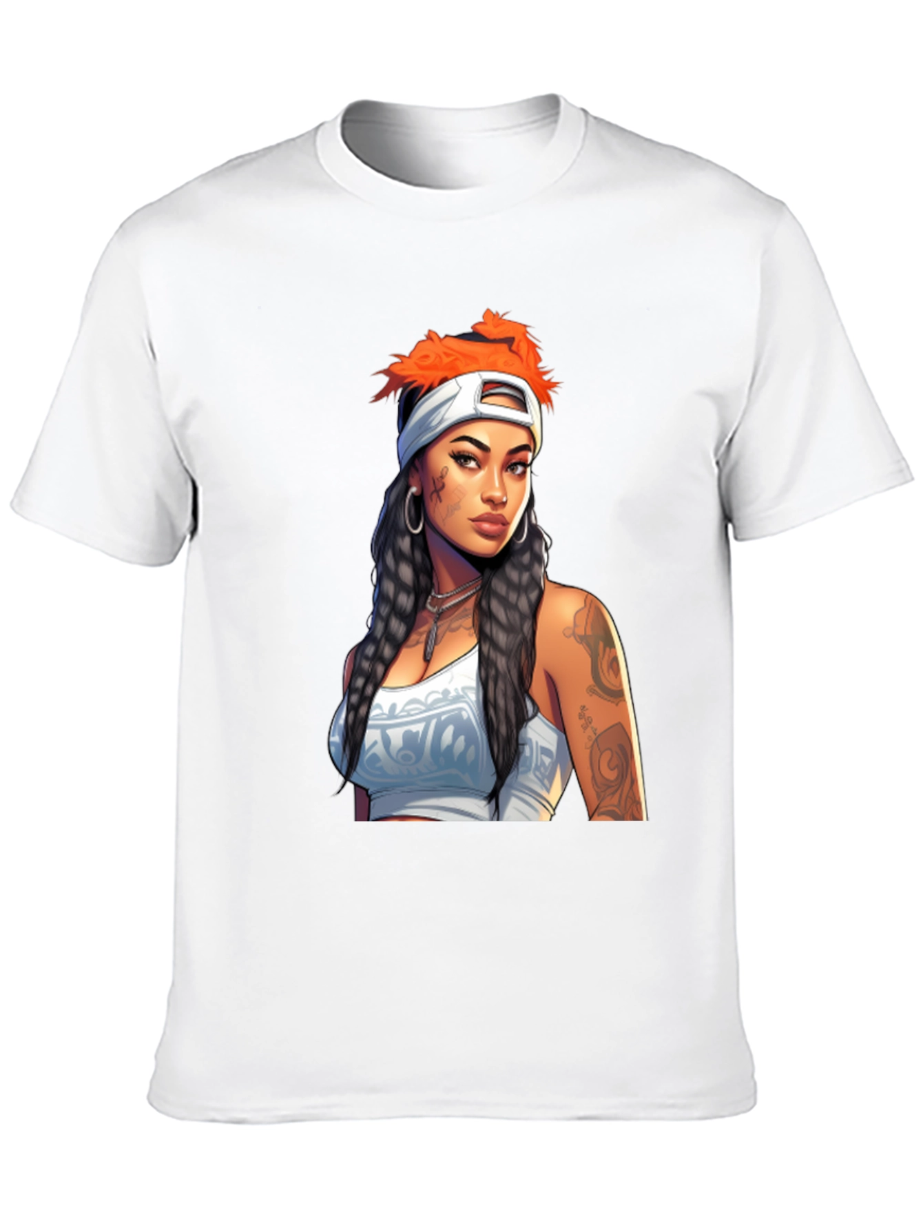 Black Tee with Tattooed Woman Graphic