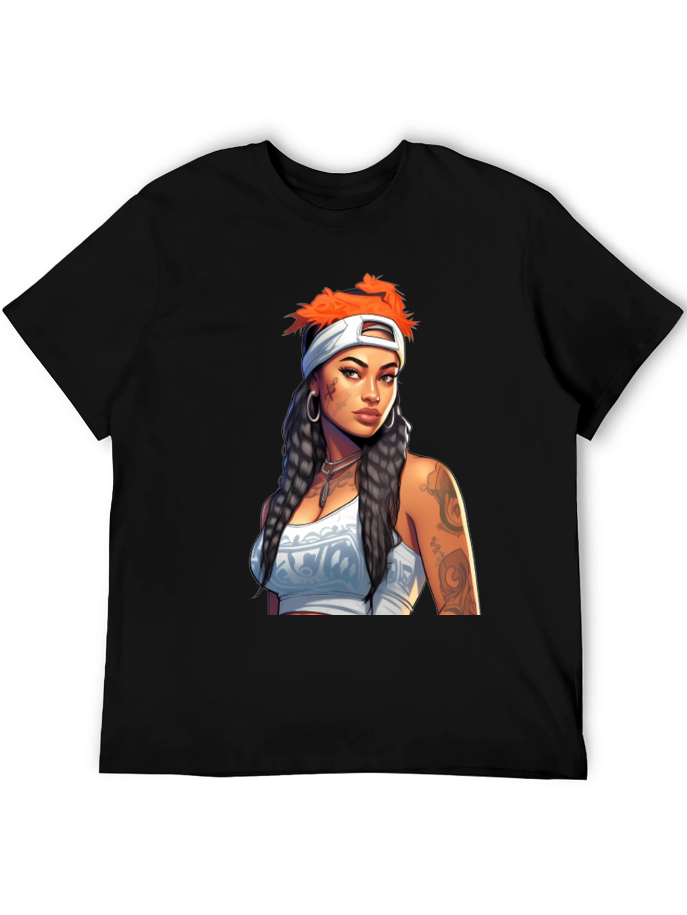 Black Tee with Tattooed Woman Graphic