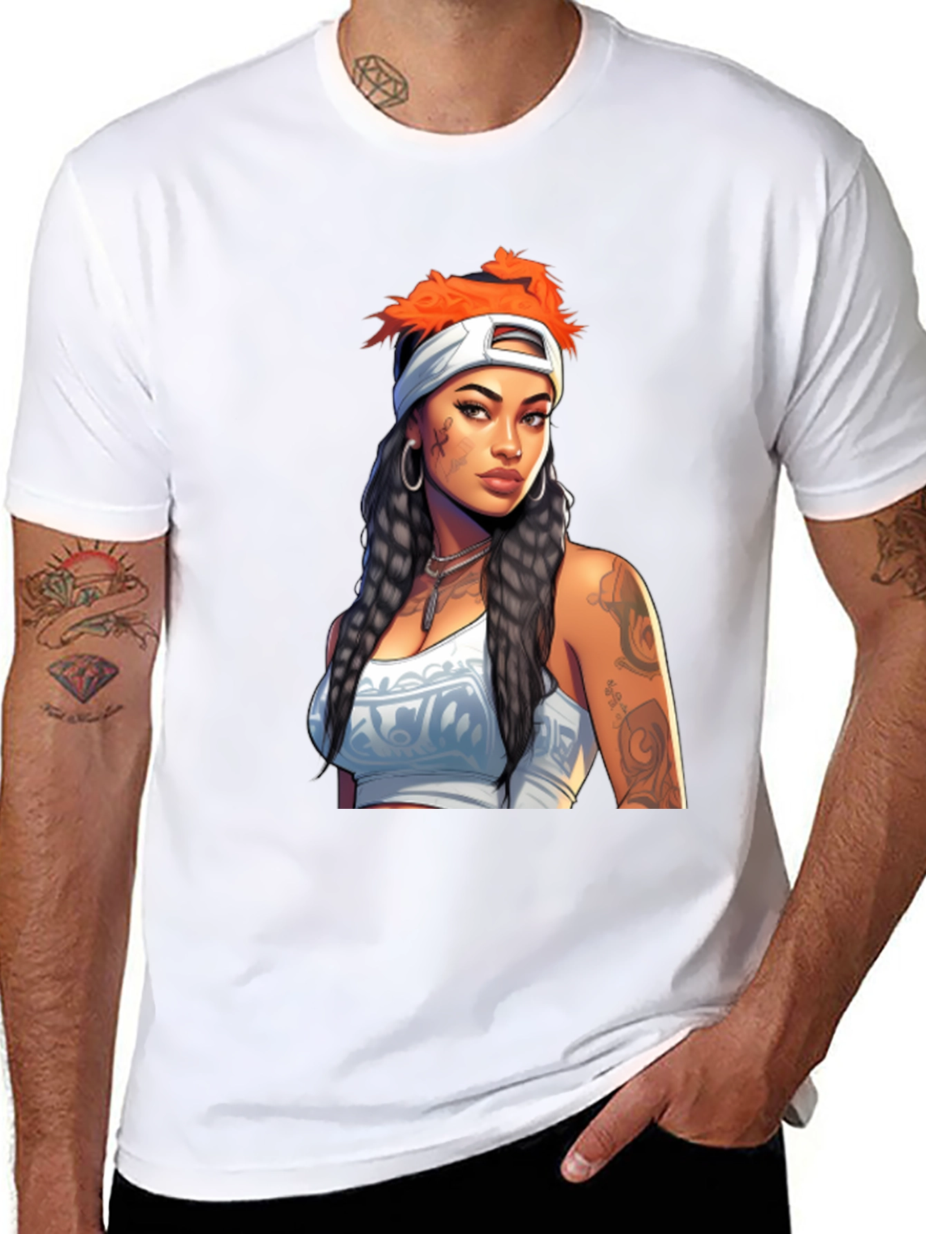 Black Tee with Tattooed Woman Graphic