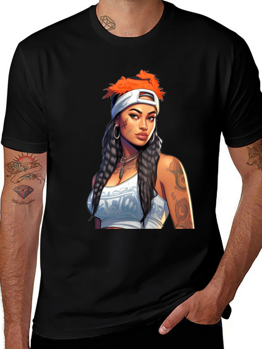 Black Tee with Tattooed Woman Graphic