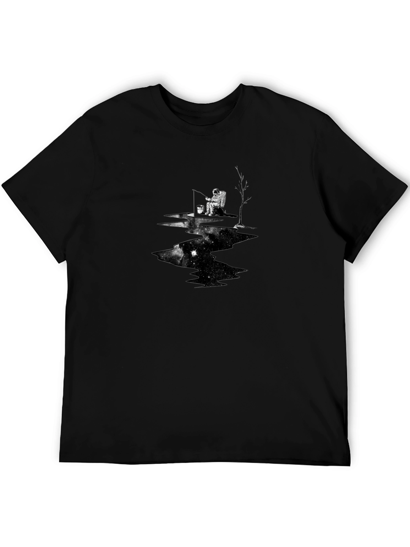 Astronaut Fishing Black T-Shirt
