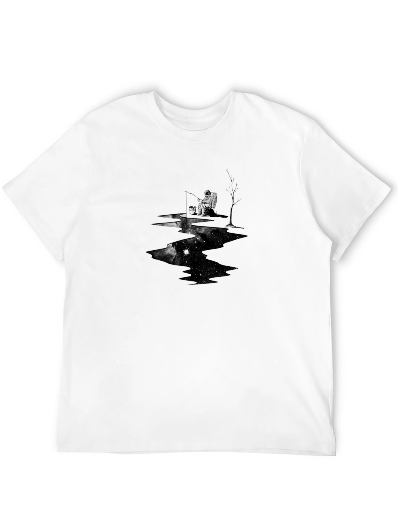 Astronaut Fishing Black T-Shirt