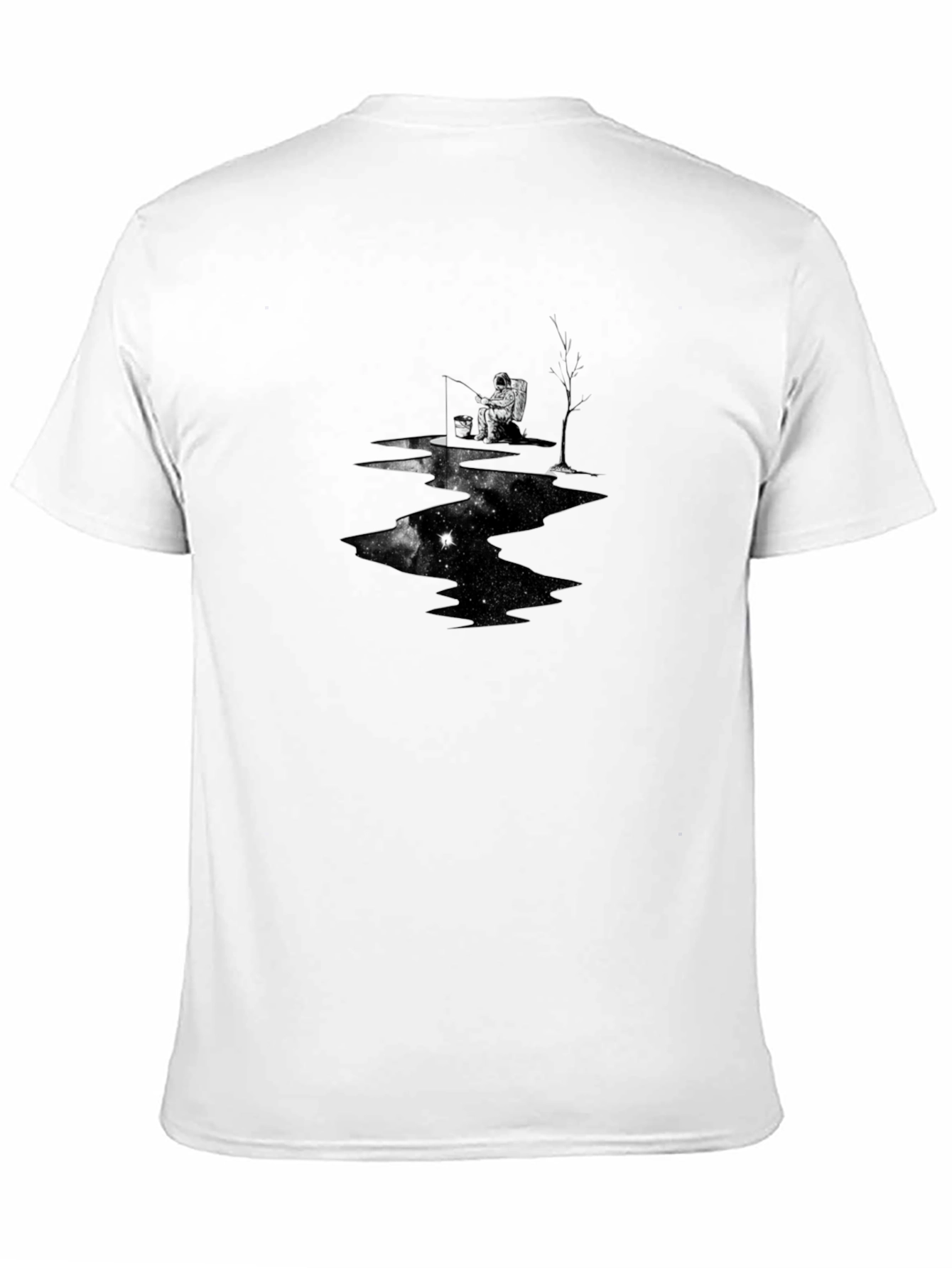 Astronaut Fishing Black T-Shirt