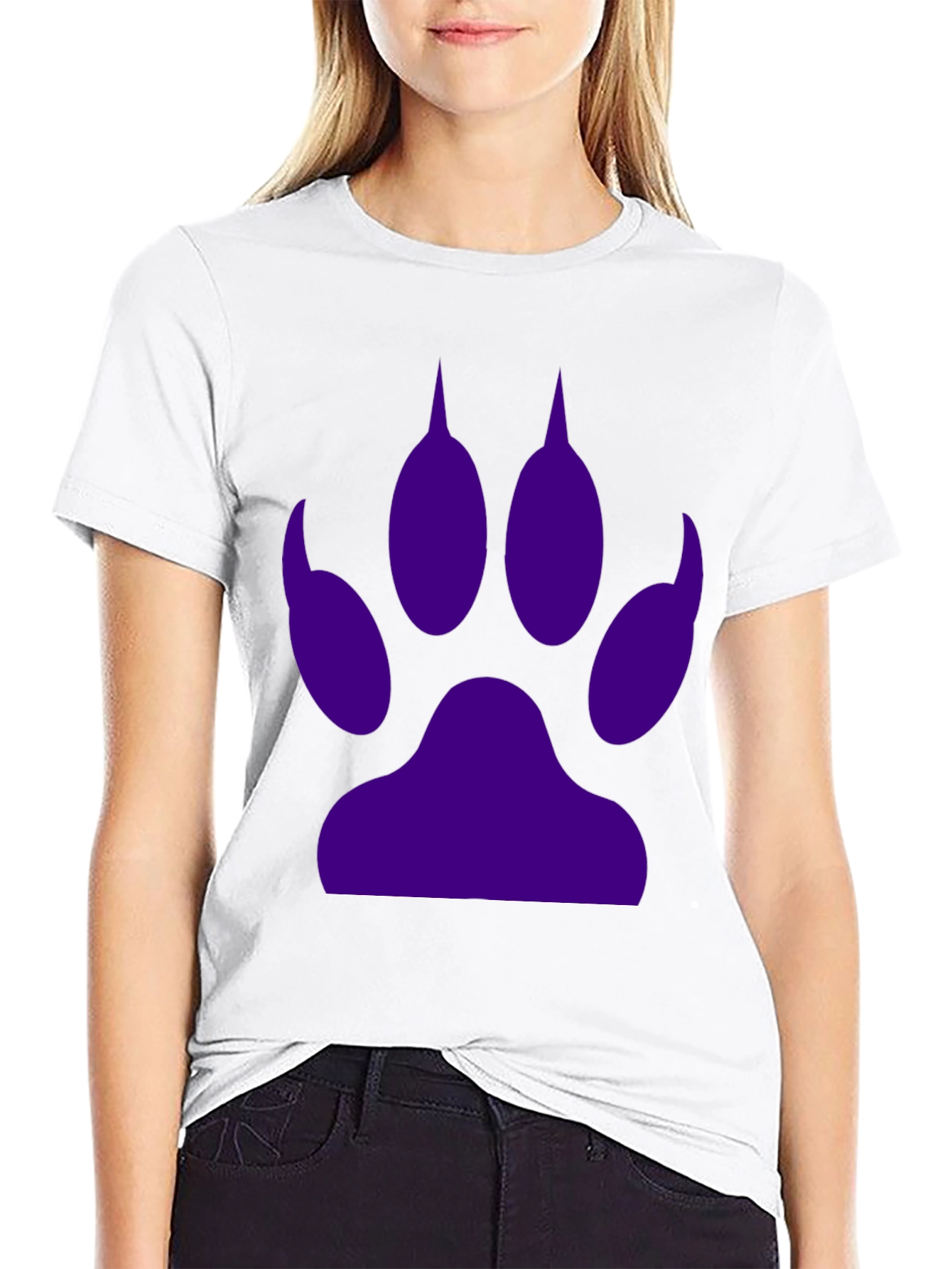Black Tee with Purple Paw Print Graphic