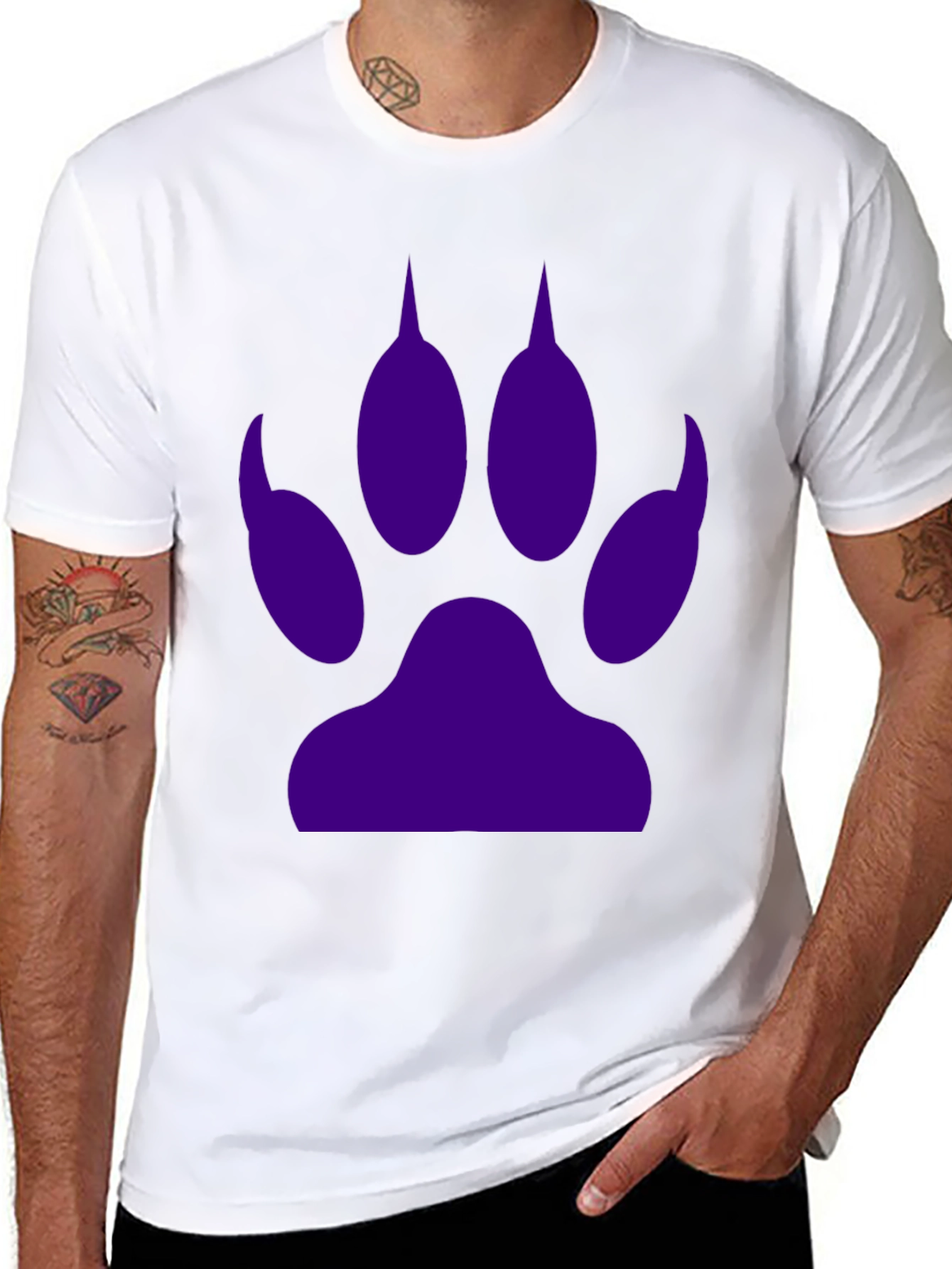 Black Tee with Purple Paw Print Graphic