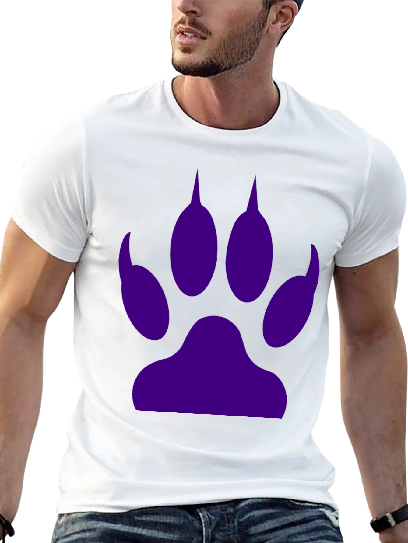 Black Tee with Purple Paw Print Graphic