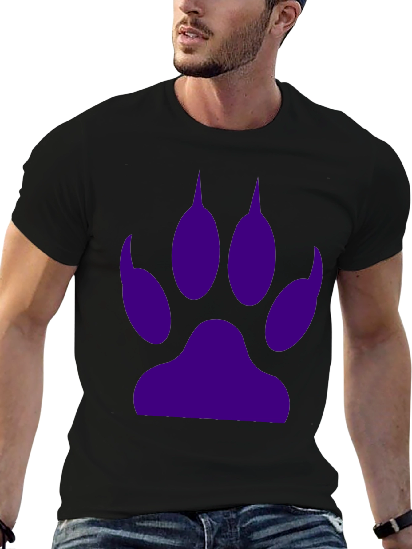 Black Tee with Purple Paw Print Graphic