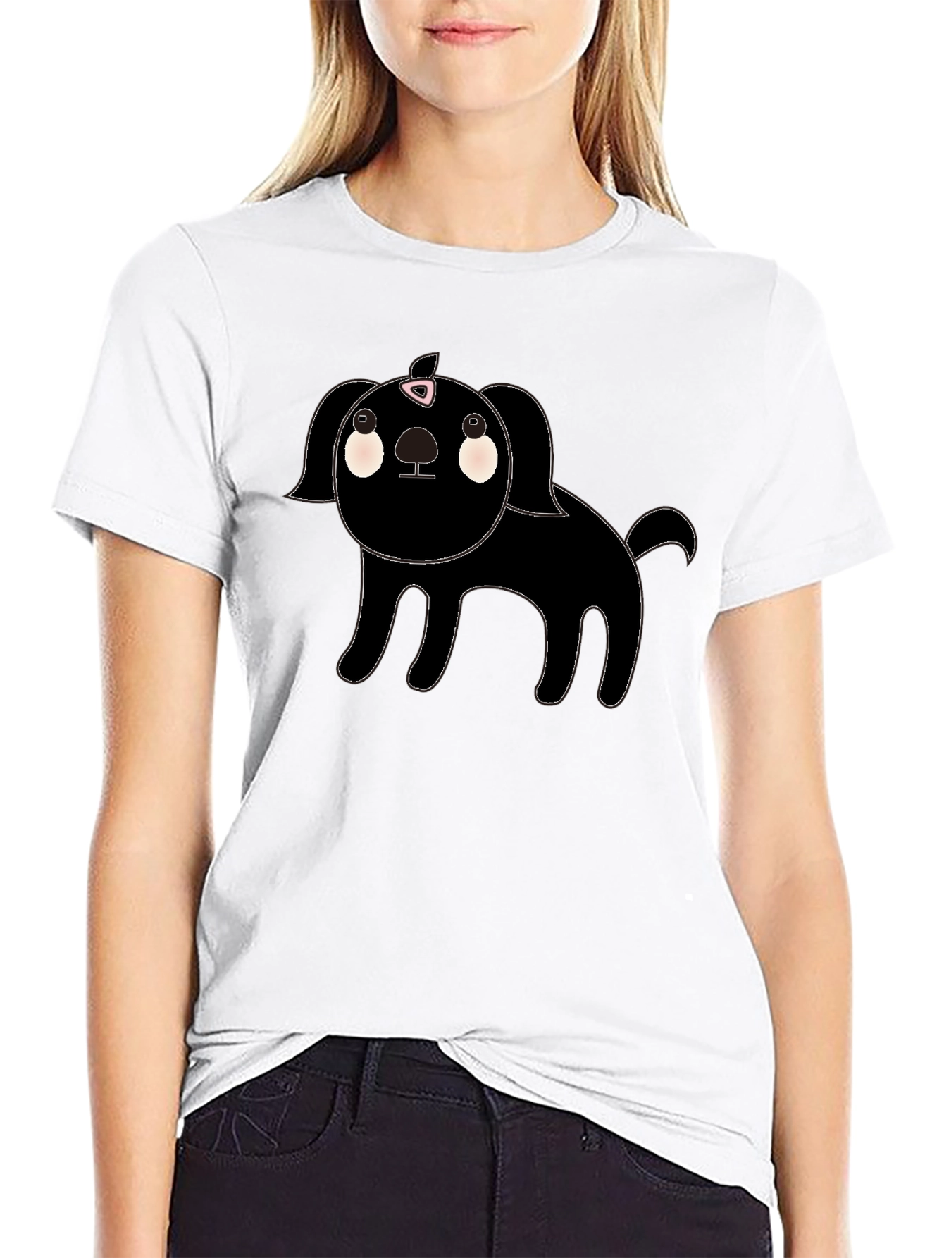 Cute Black Dog Cartoon Graphic T-Shirt
