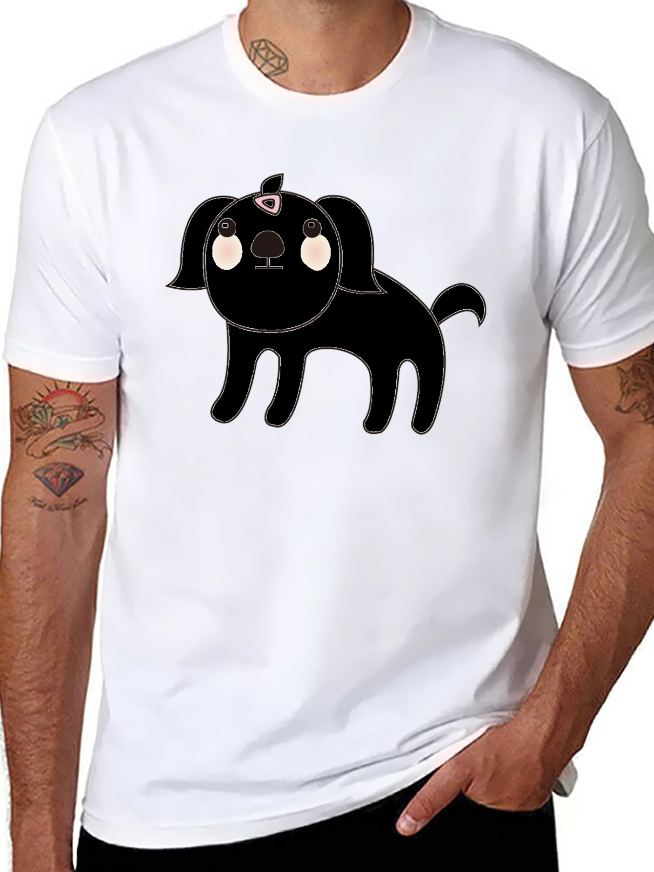 Cute Black Dog Cartoon Graphic T-Shirt