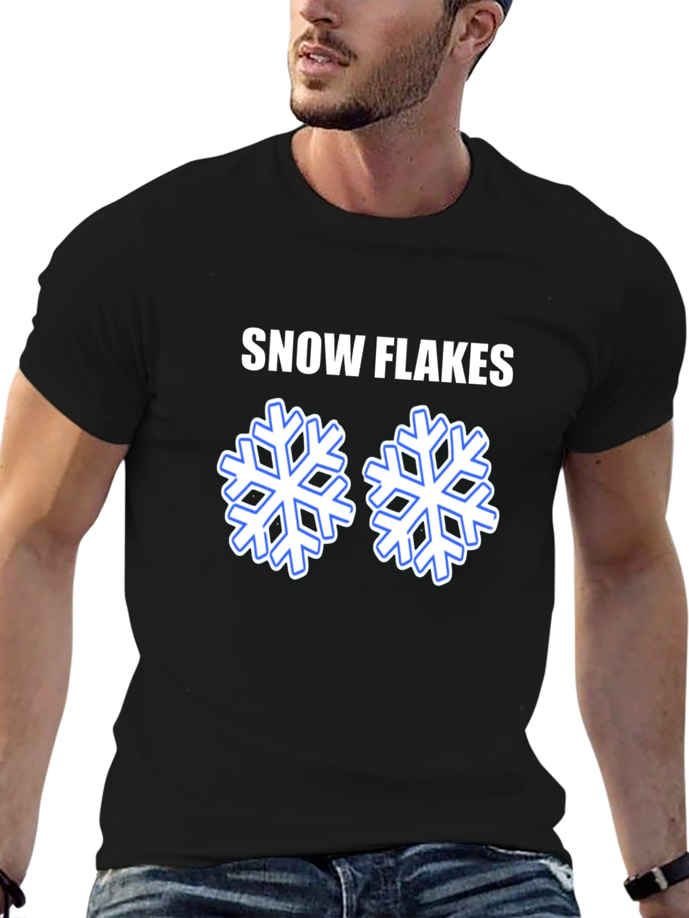 Snowflakes Graphic T-Shirt - Black Cotton Tee