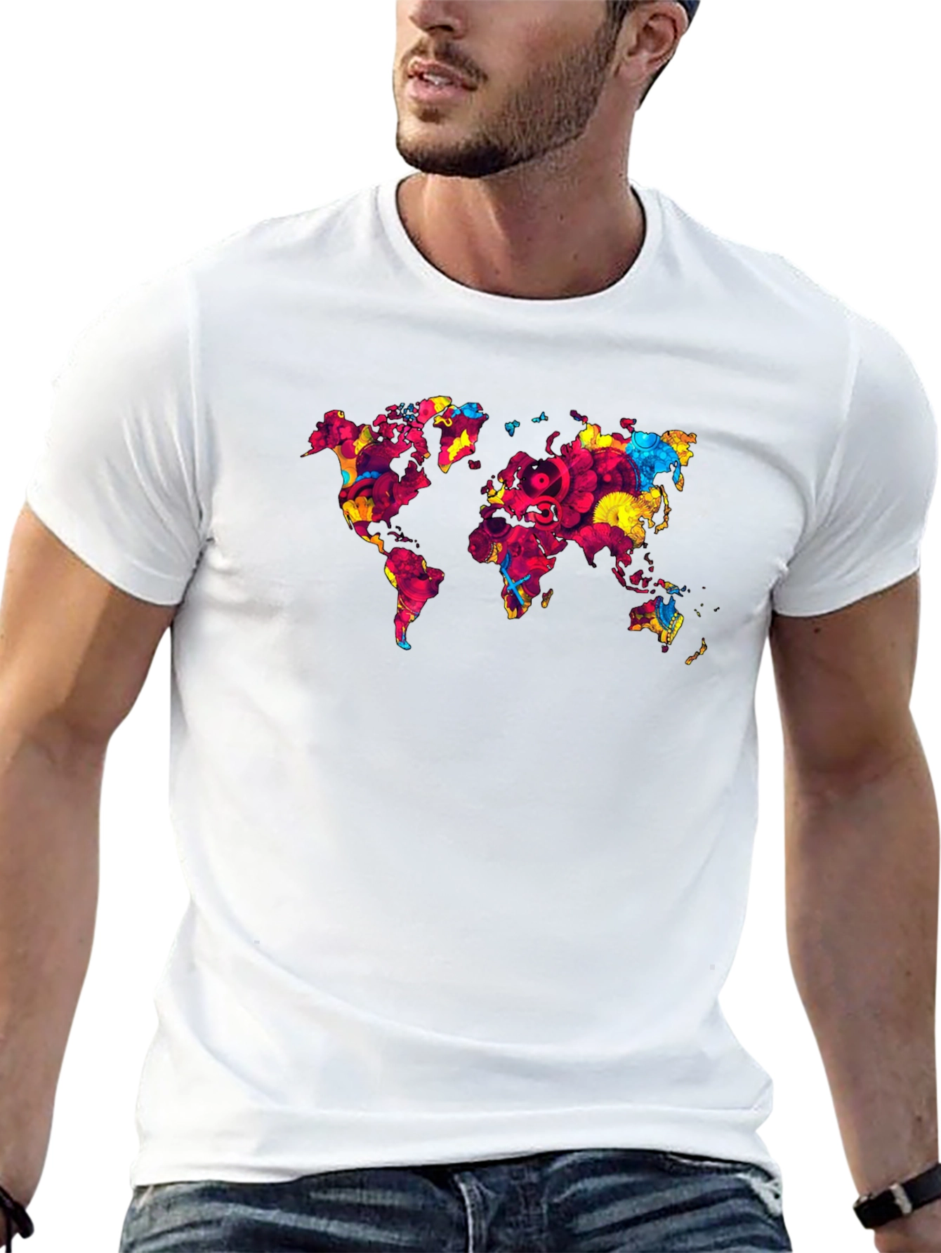 World Map Graphic Print Mens Black T-Shirt