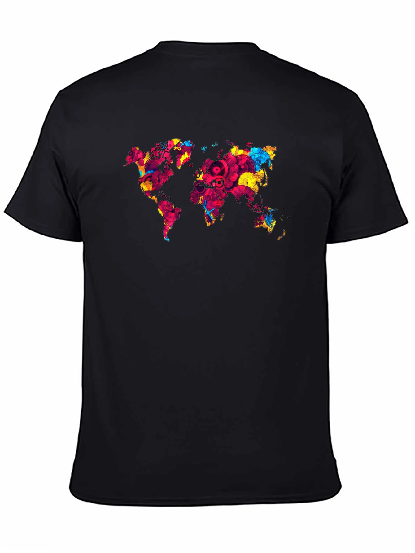 World Map Graphic Print Mens Black T-Shirt