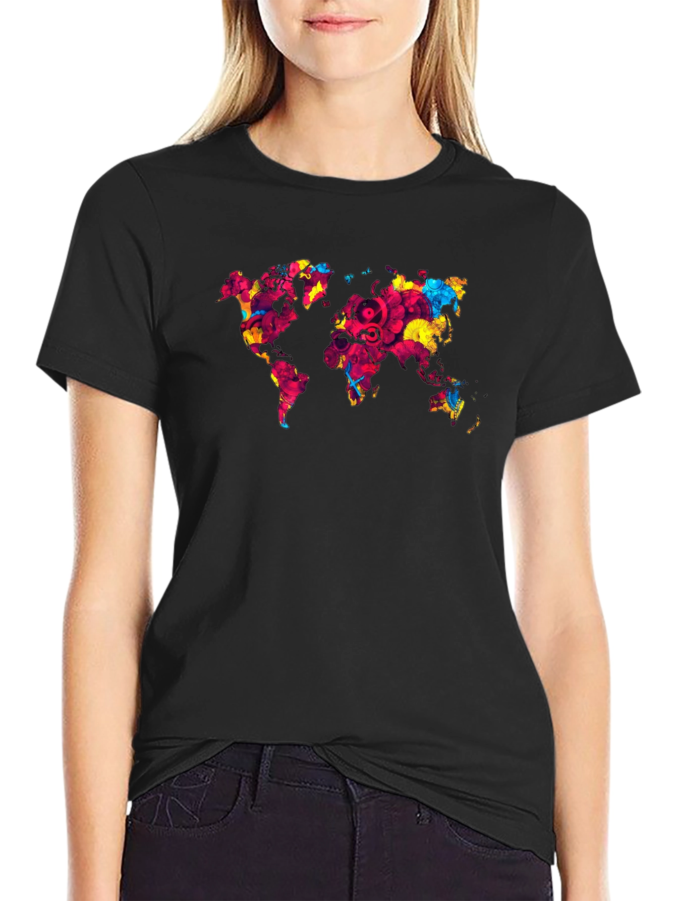 World Map Graphic Print Mens Black T-Shirt