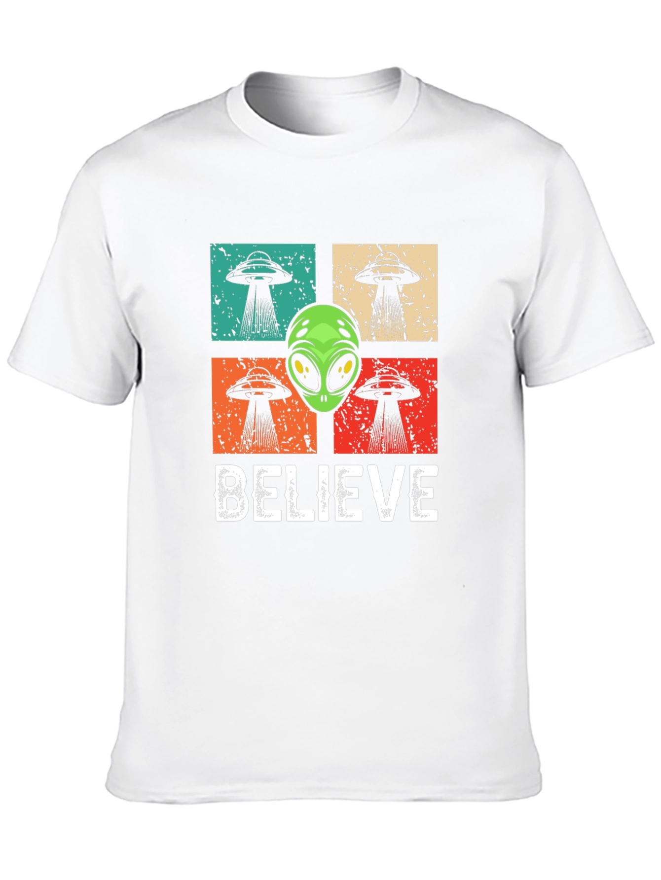 Believe Alien UFO Graphic T-Shirt - Retro Design