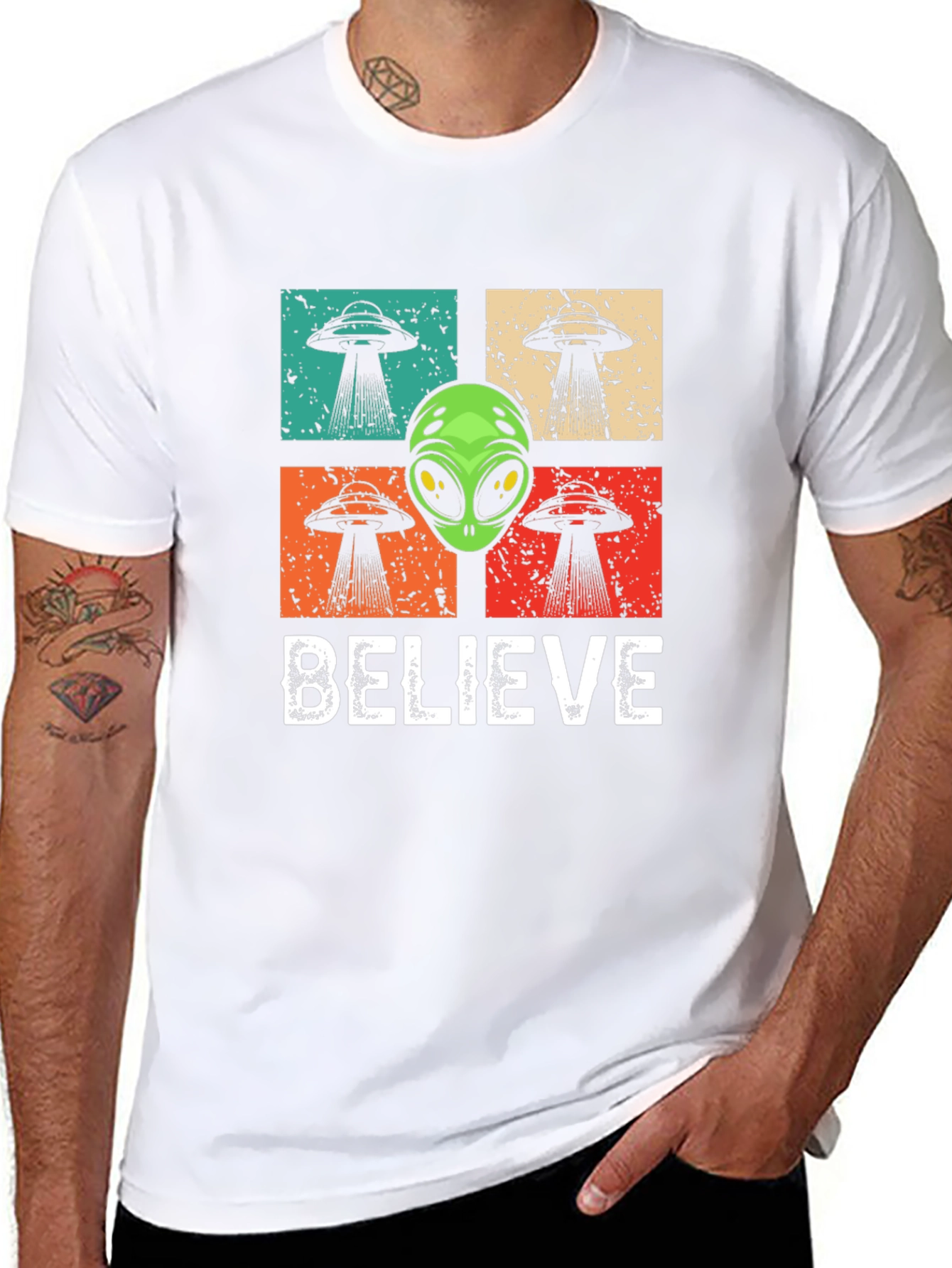Believe Alien UFO Graphic T-Shirt - Retro Design