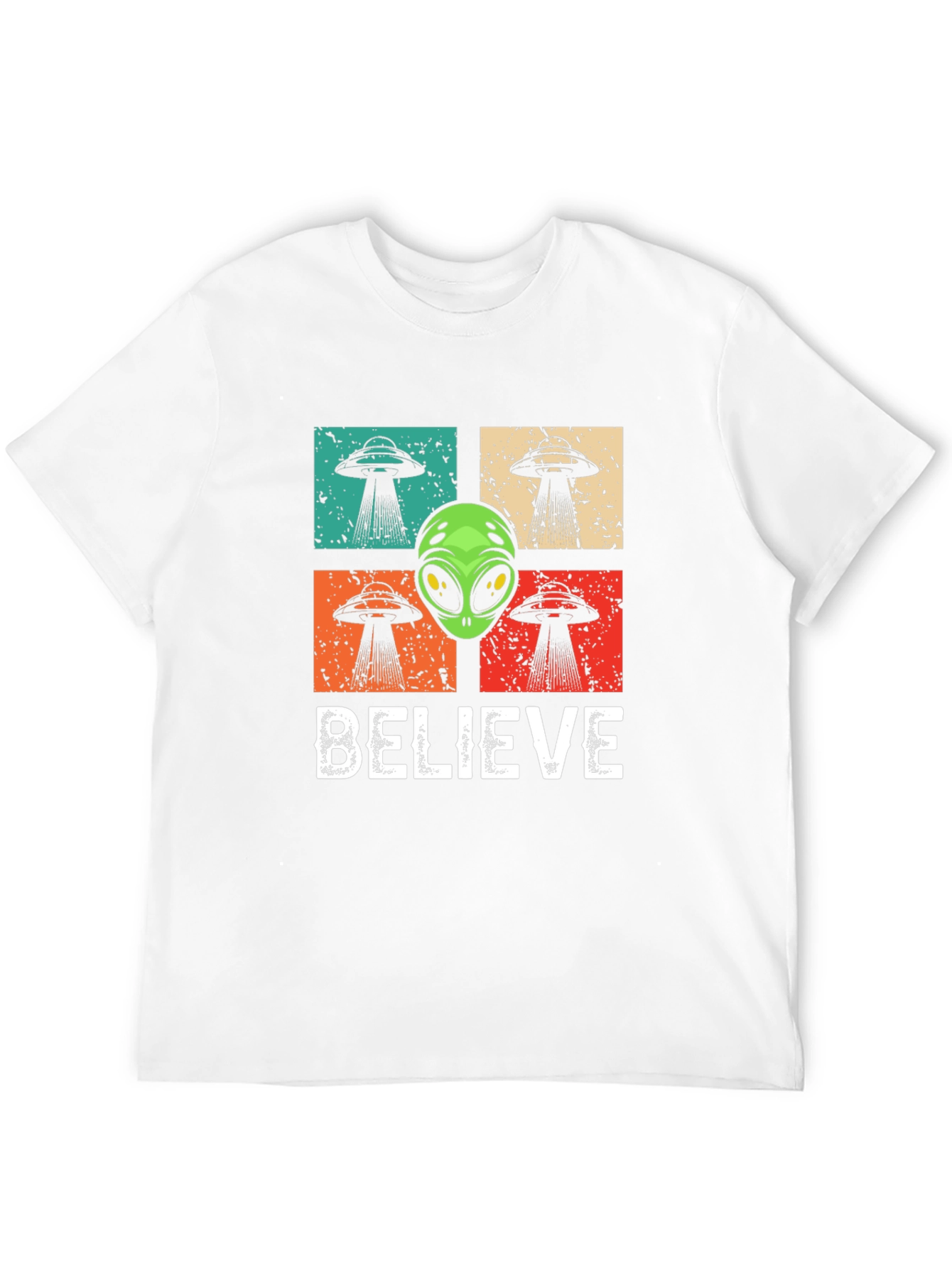 Believe Alien UFO Graphic T-Shirt - Retro Design