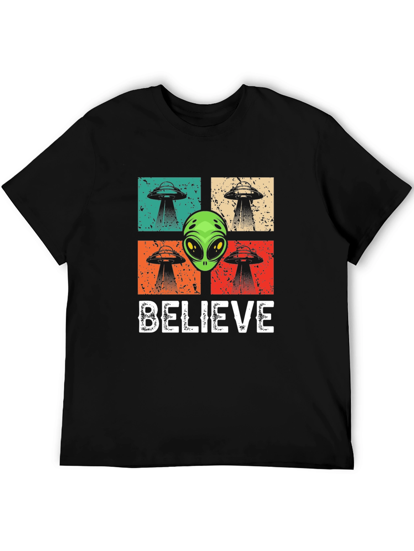 Believe Alien UFO Graphic T-Shirt - Retro Design