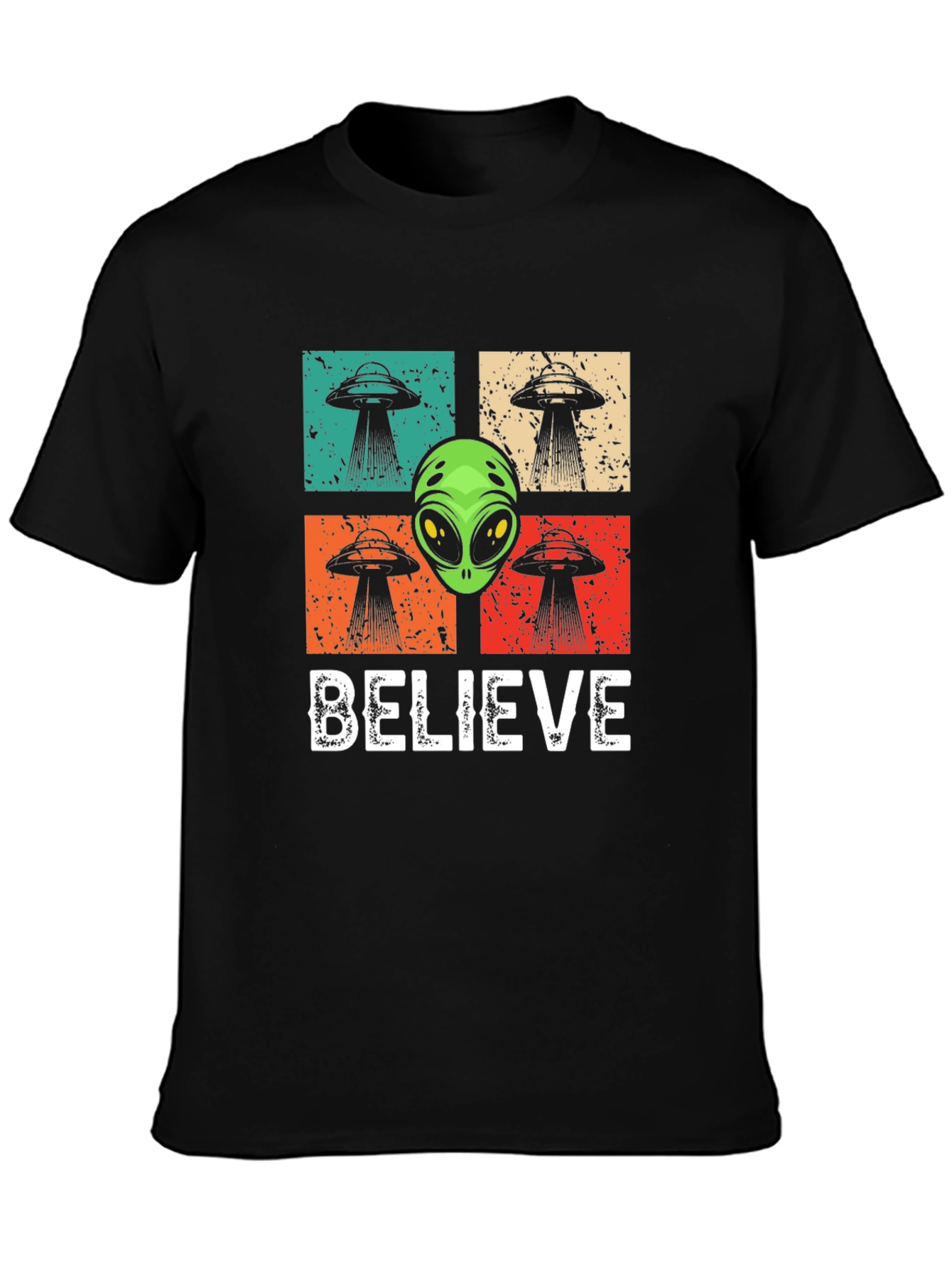 Believe Alien UFO Graphic T-Shirt - Retro Design