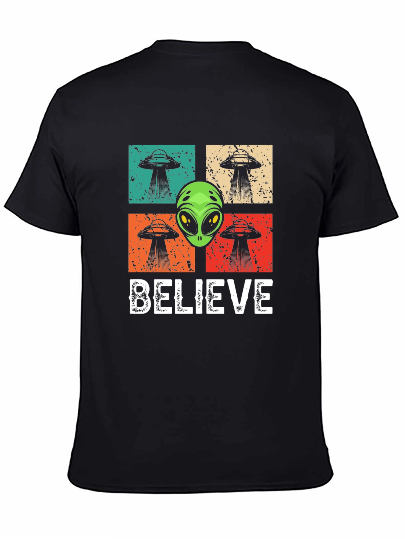Believe Alien UFO Graphic T-Shirt - Retro Design