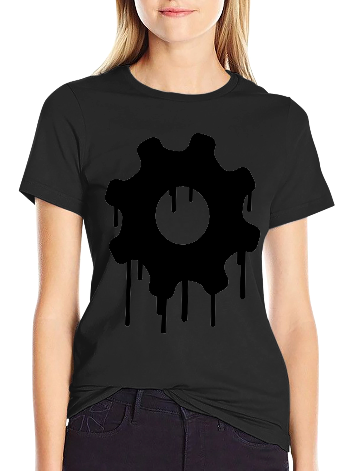 Mens Black Dripping Gear Graphic Tee
