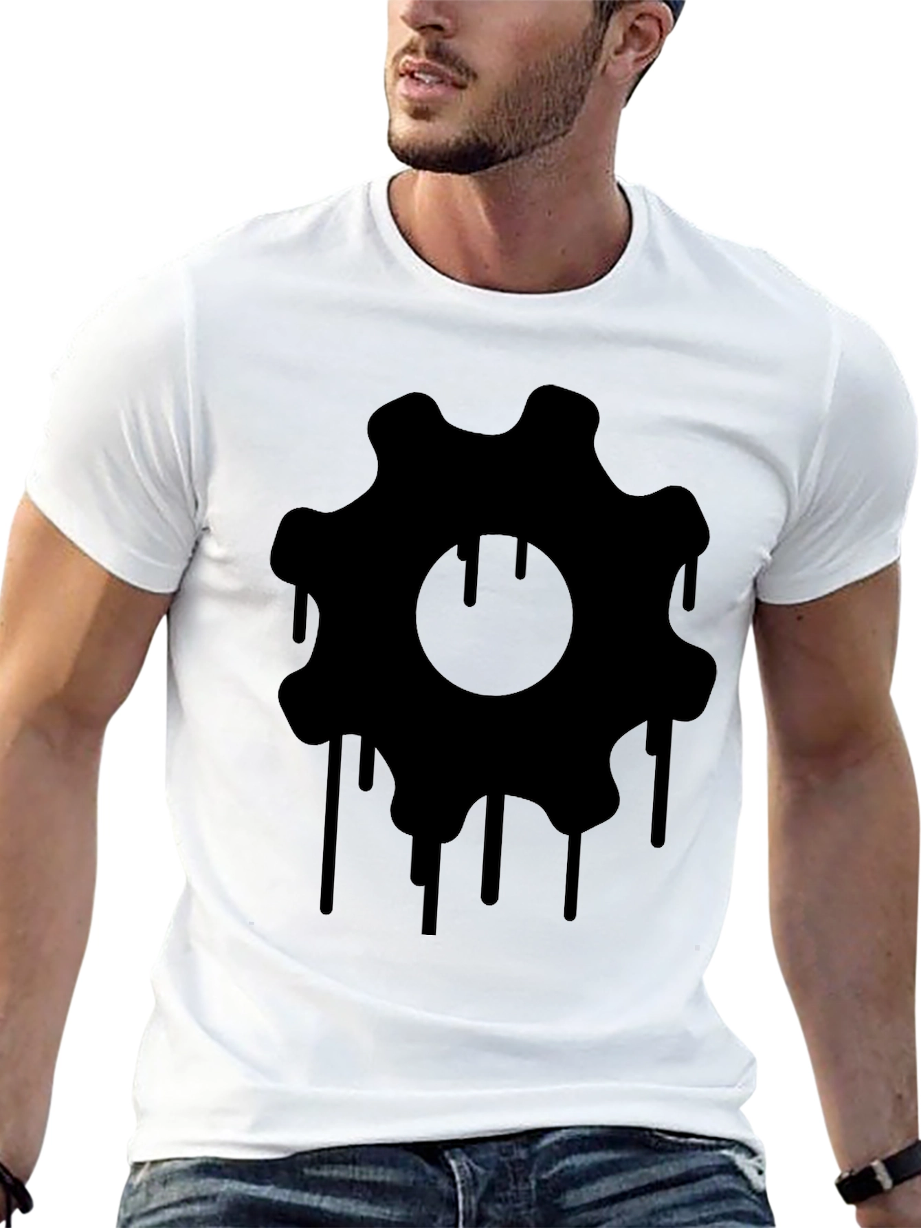 Mens Black Dripping Gear Graphic Tee