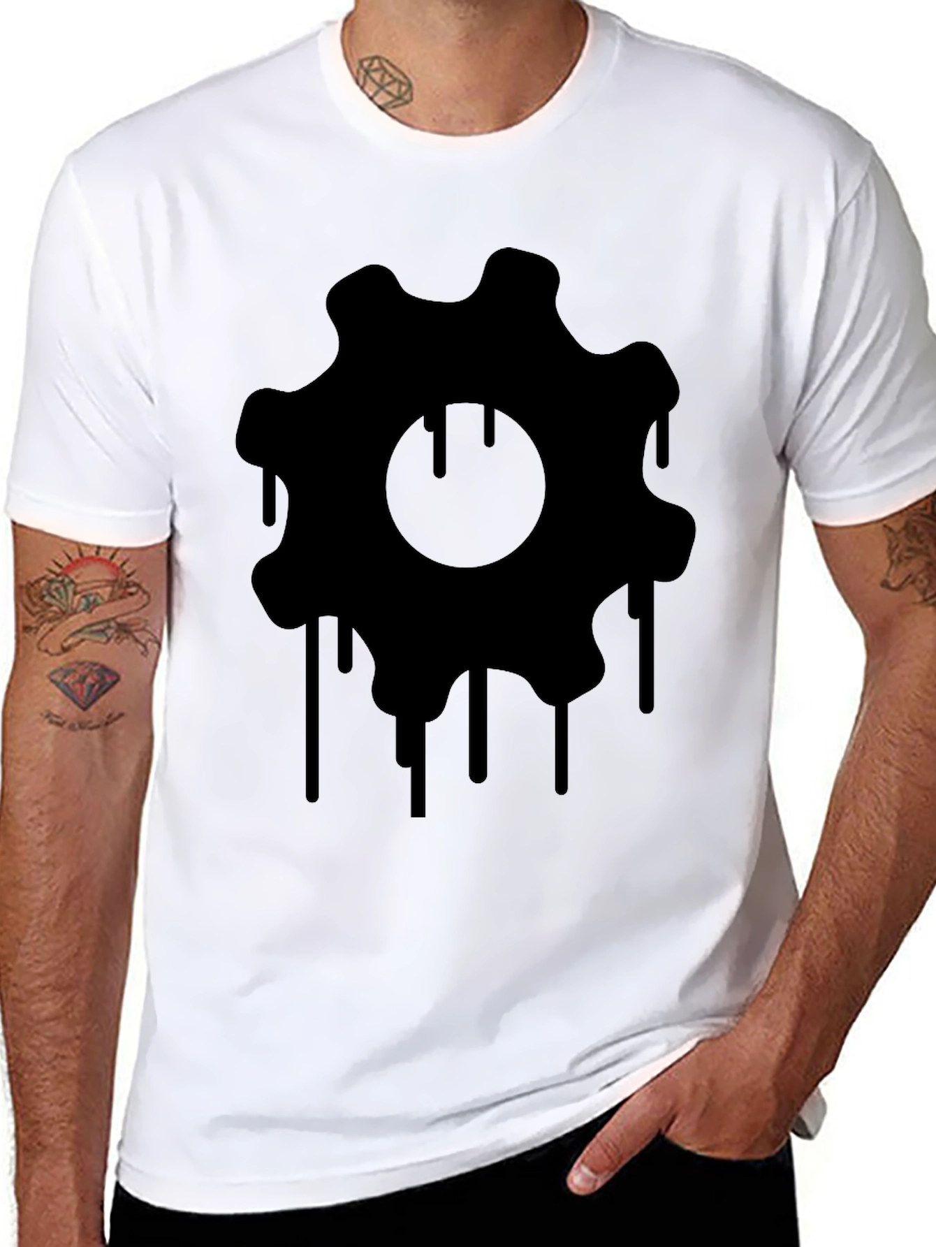 Mens Black Dripping Gear Graphic Tee