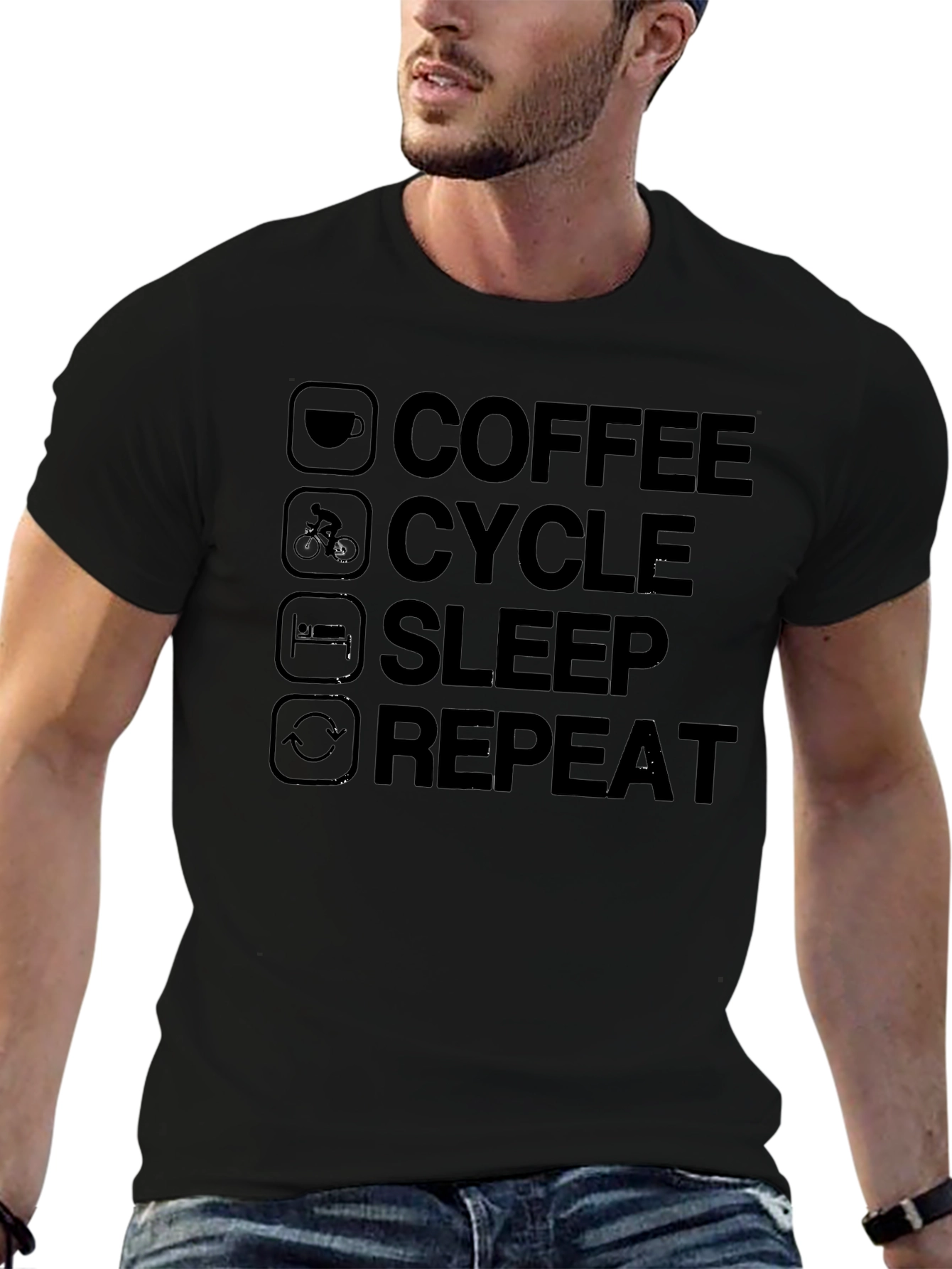 Coffee Cycle Sleep Repeat Black T-Shirt
