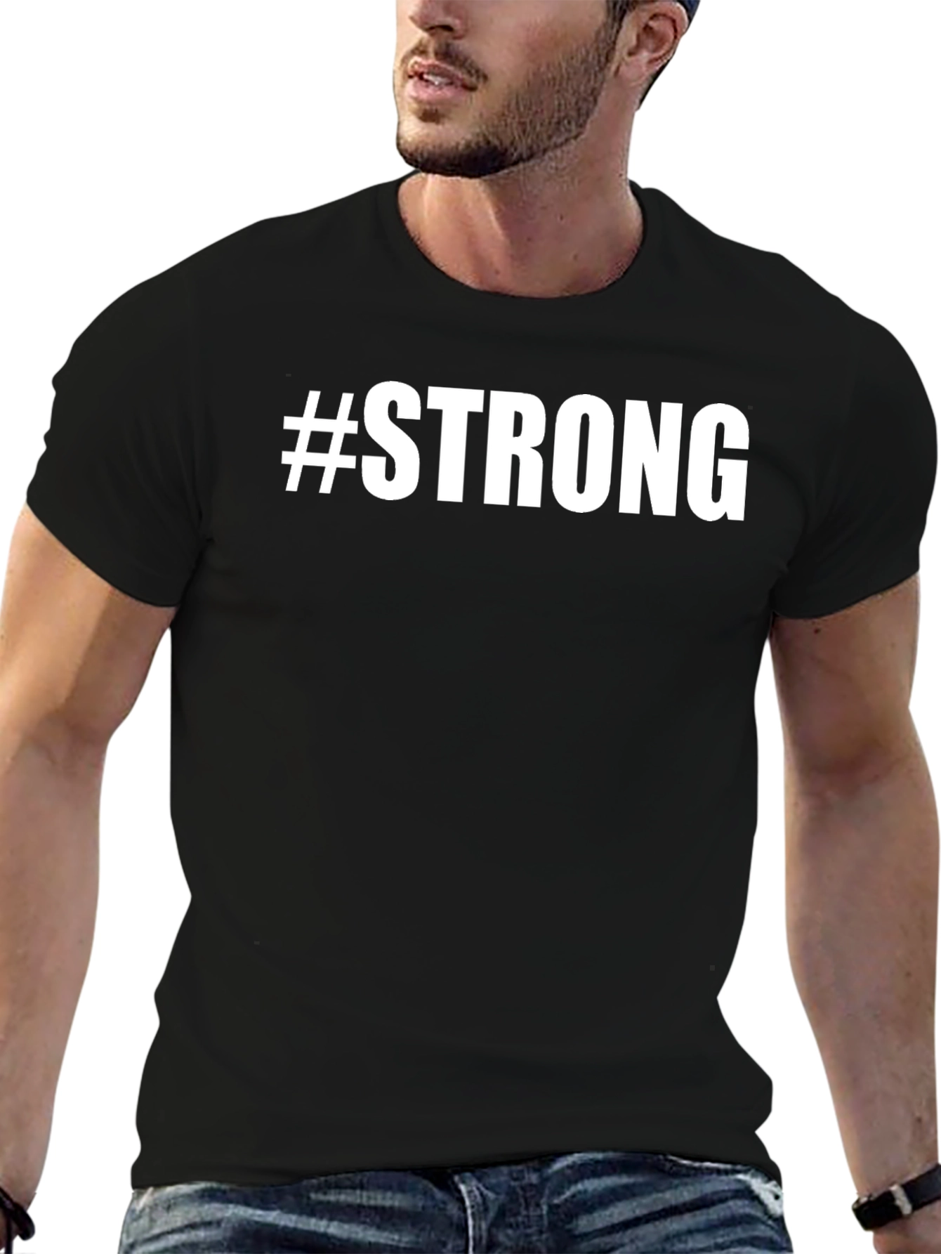 #Strong Graphic Print Crew Neck T-Shirt