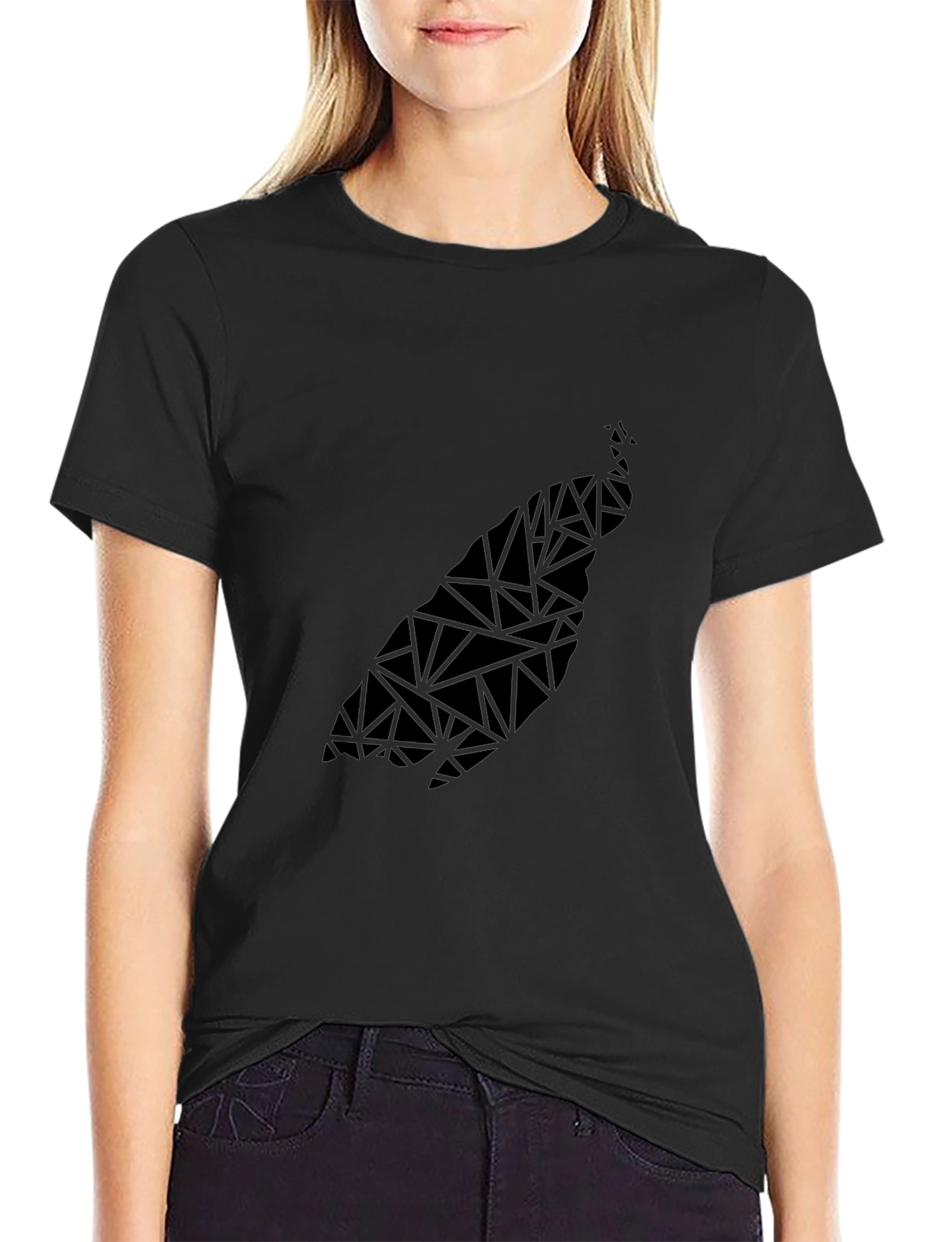 Geometric Peacock Print Black T-Shirt