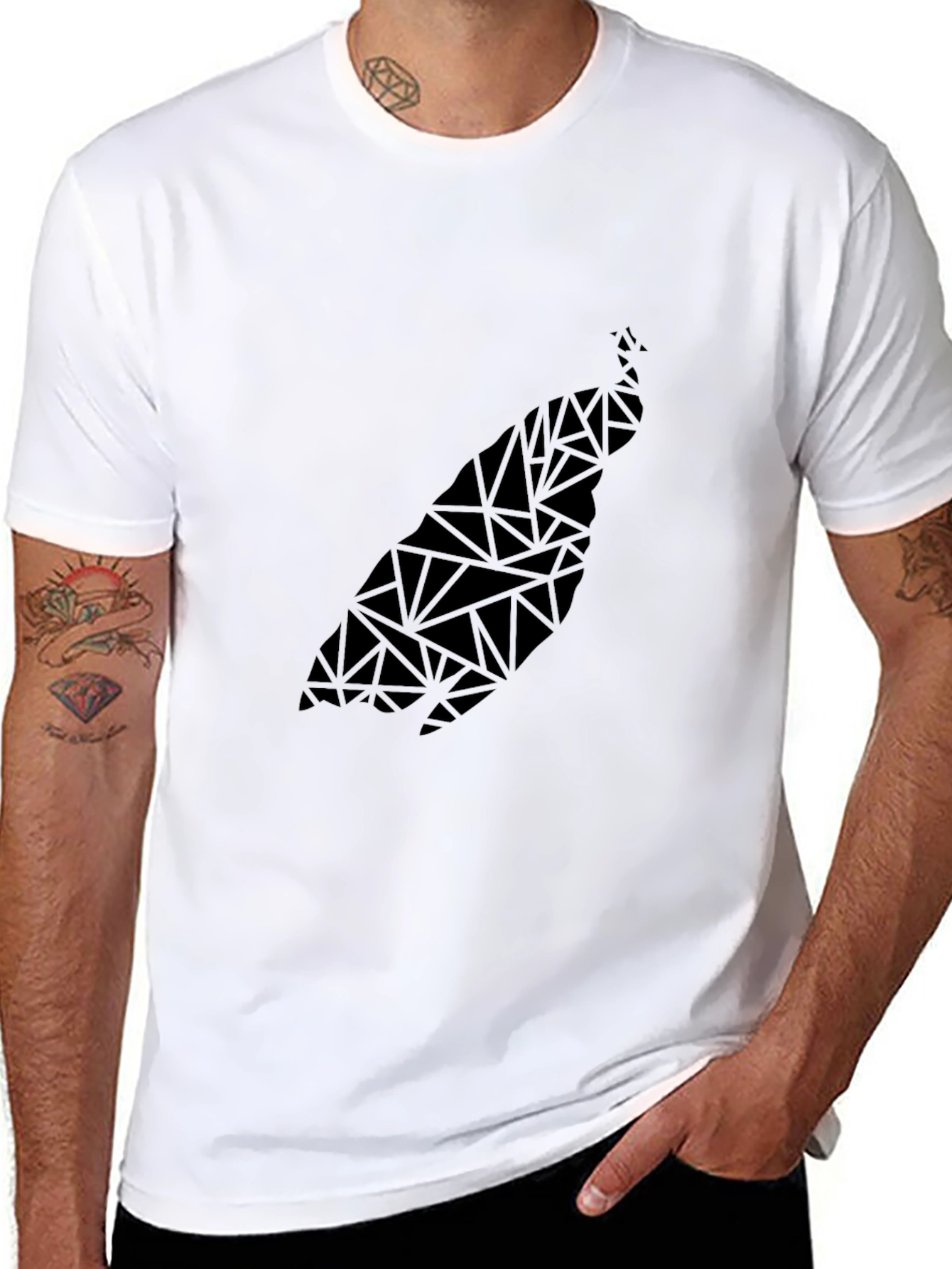 Geometric Peacock Print Black T-Shirt