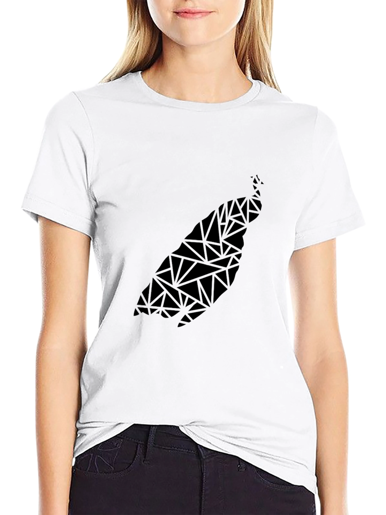 Geometric Peacock Print Black T-Shirt