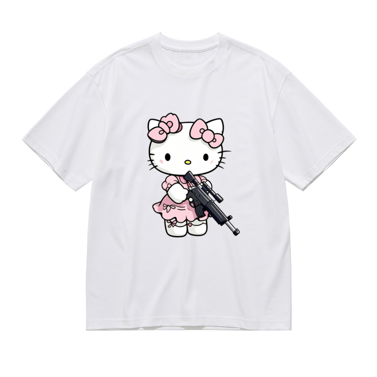 Cool Edgy Hello Kitty With Gun Art Plus?Size Women Statement T?shirt