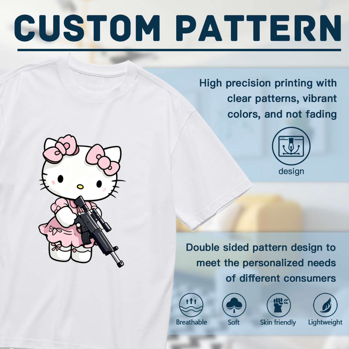 Cool Edgy Hello Kitty With Gun Art Plus?Size Women Statement T?shirt