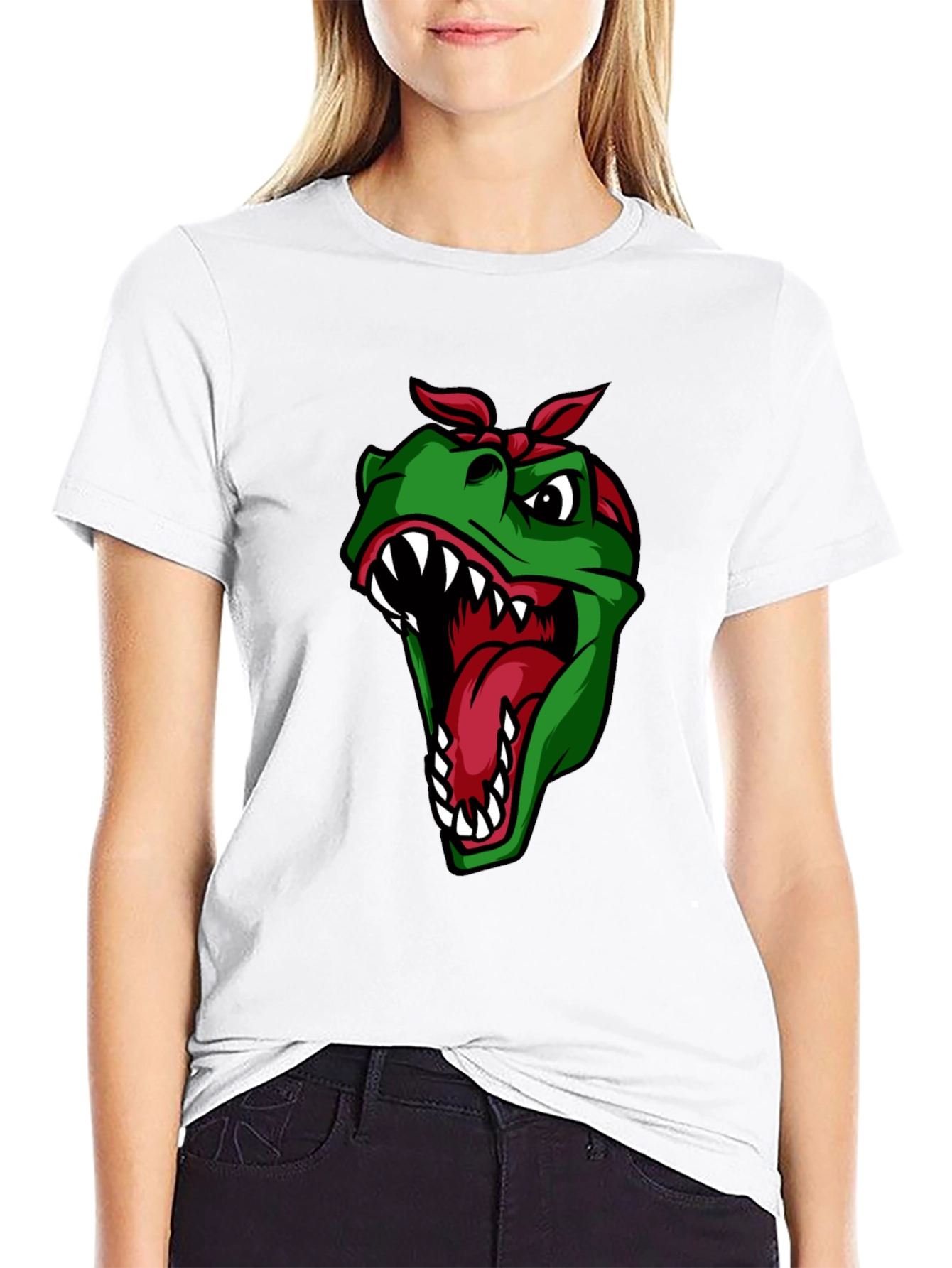 Bandana Dino Graphic Tee - Black Cotton T-Shirt