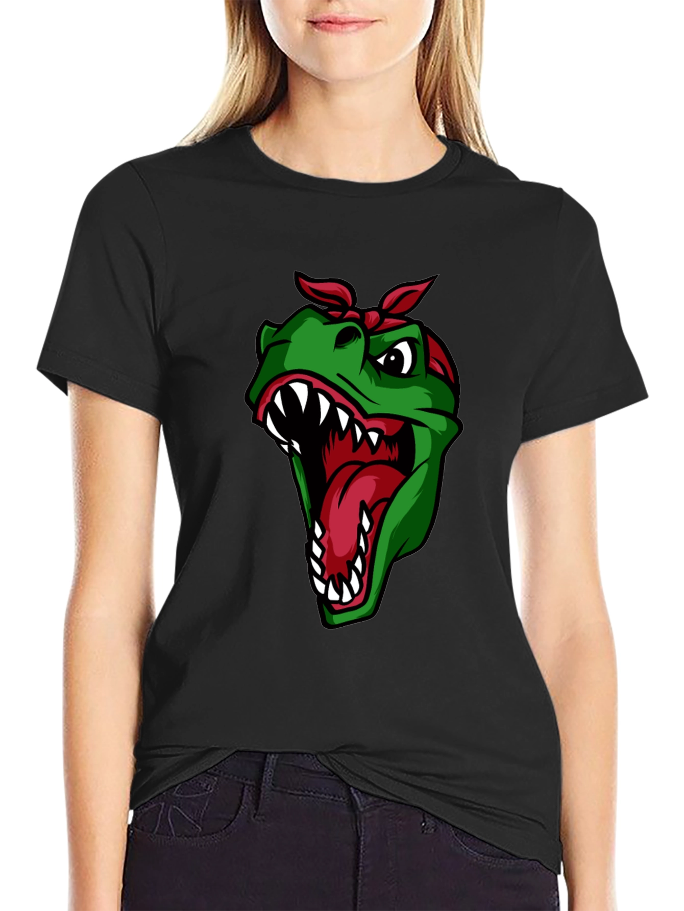 Bandana Dino Graphic Tee - Black Cotton T-Shirt