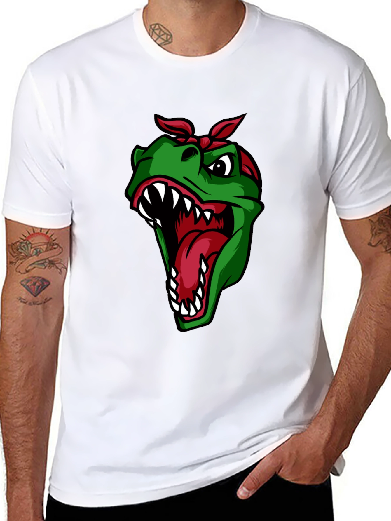 Bandana Dino Graphic Tee - Black Cotton T-Shirt