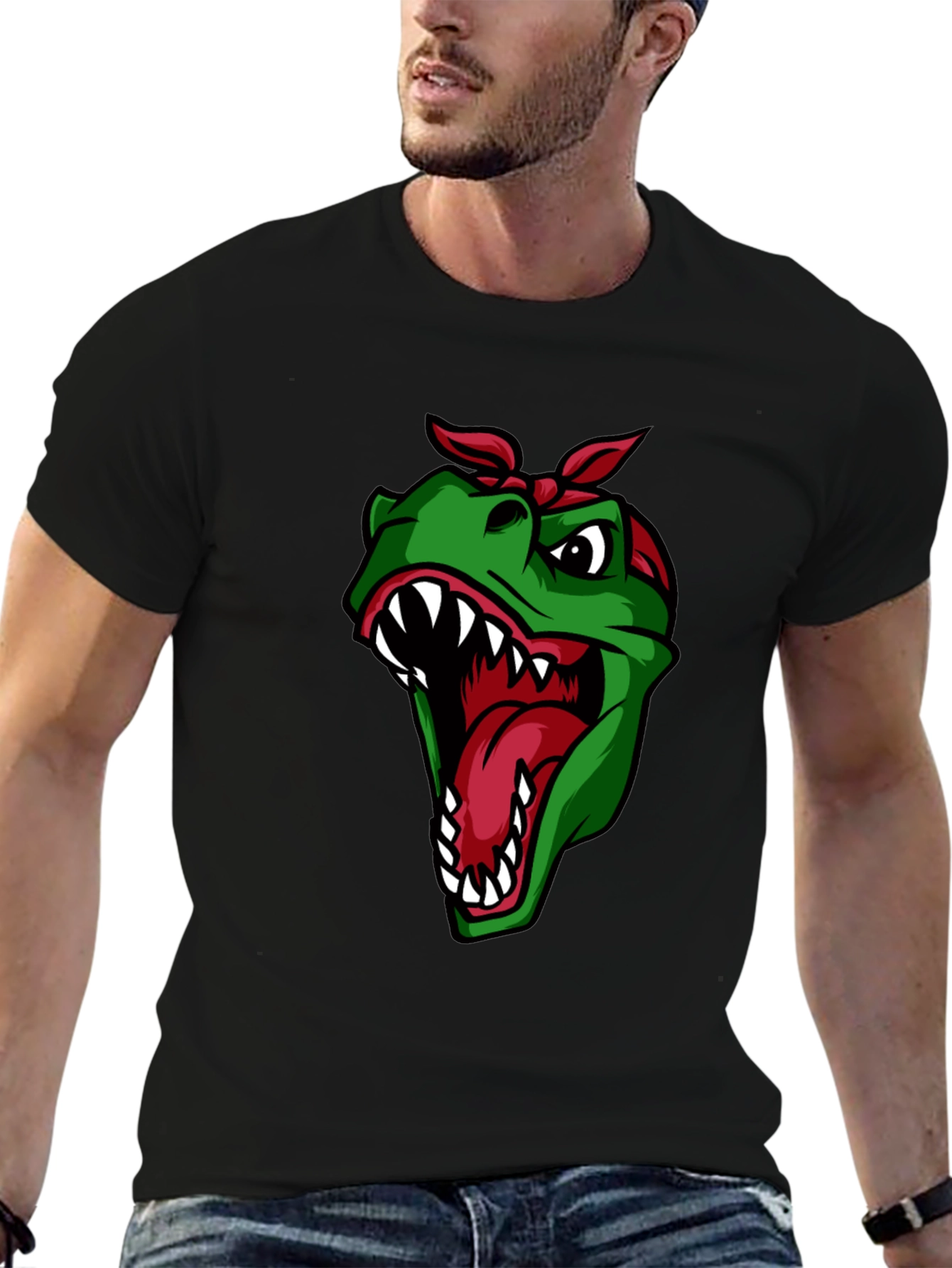 Bandana Dino Graphic Tee - Black Cotton T-Shirt