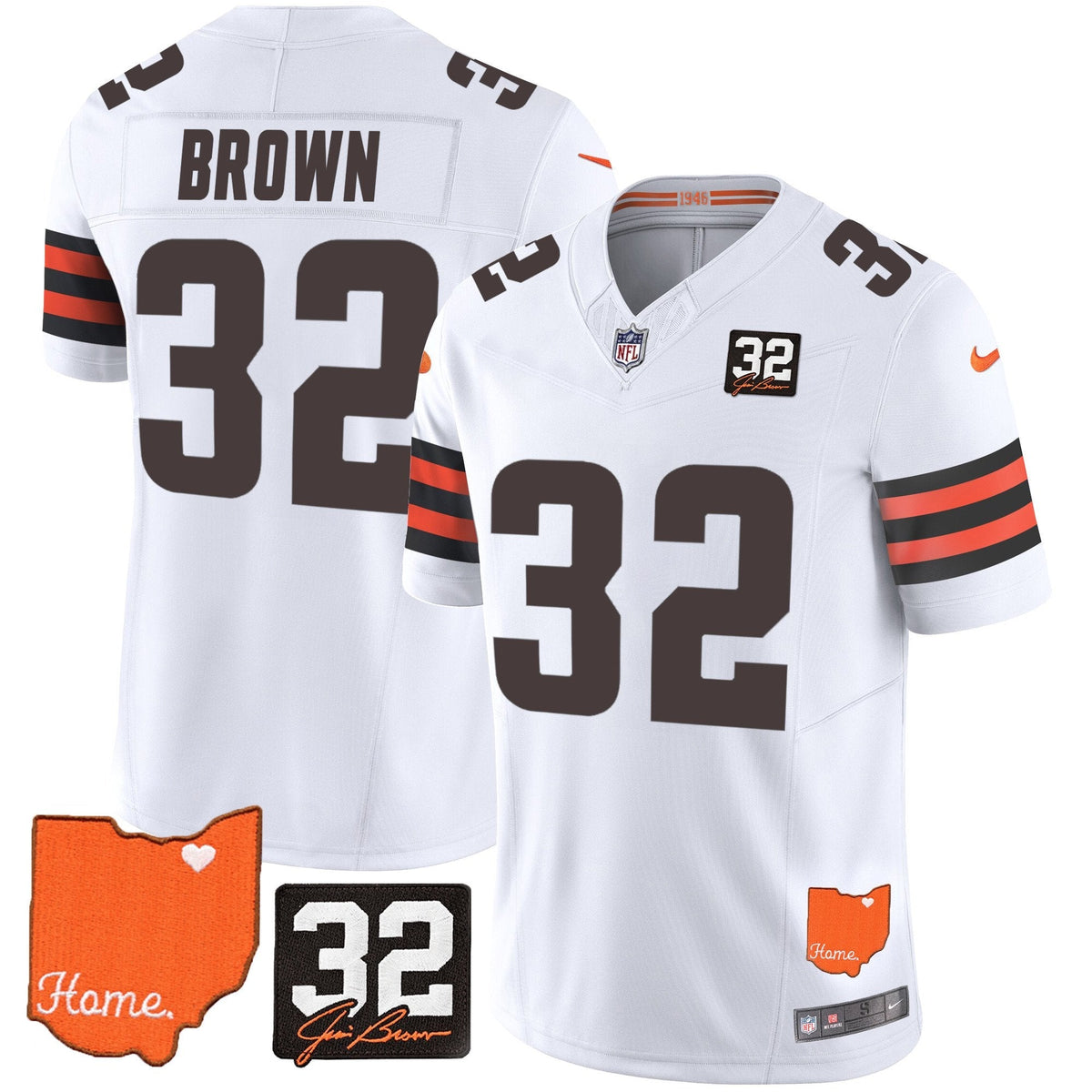 Jim Brown Cleveland Browns #32 Jim Brown Memorial & Home Patch Jersey ??? All Stitched