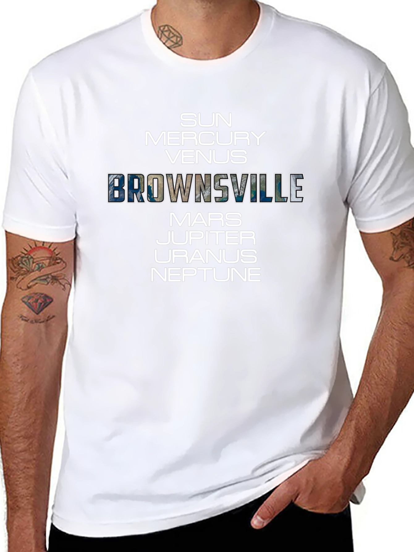 Brownsville Planets Graphic Tee - Black Cotton Blend T-Shirt