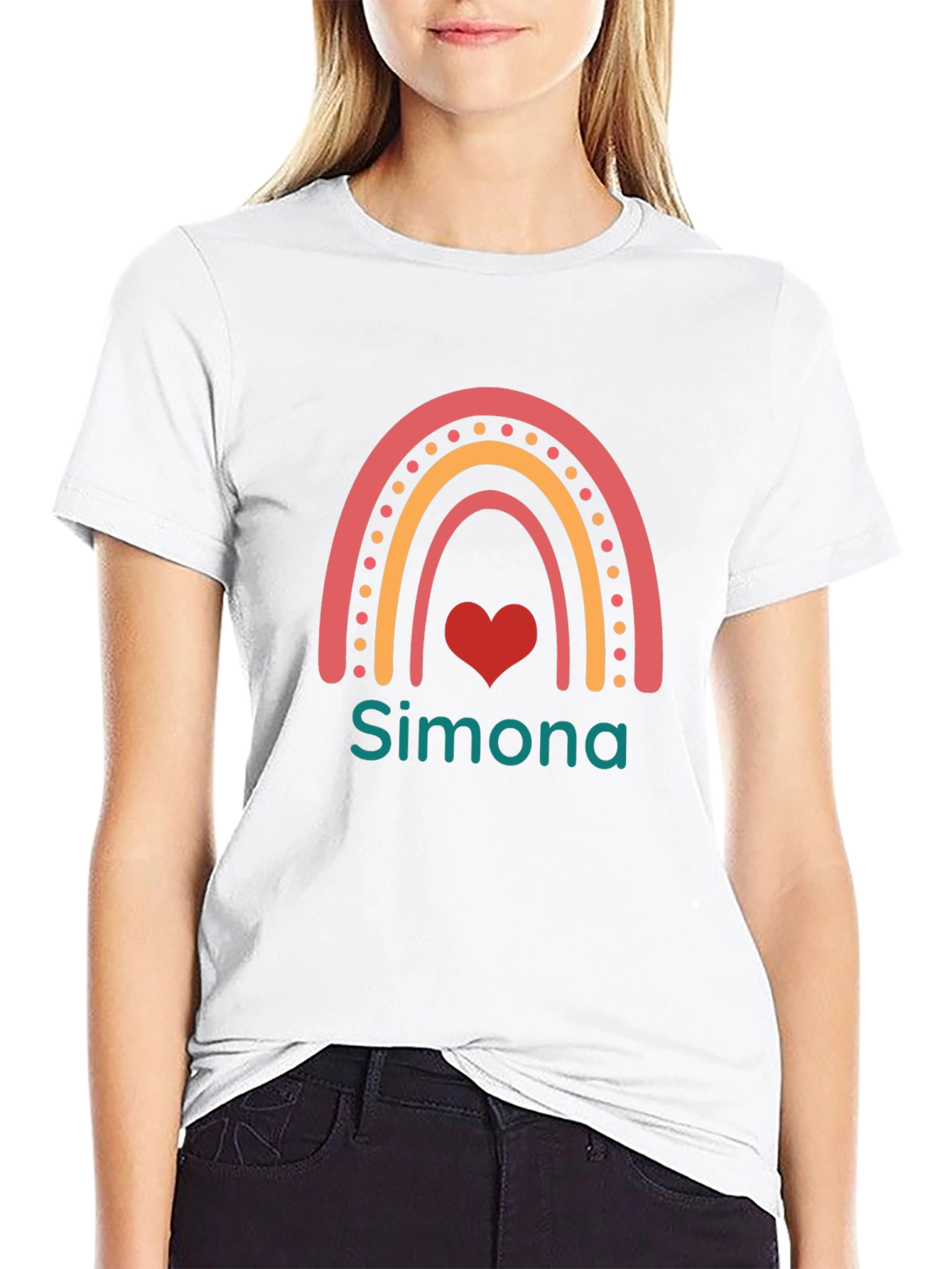 Simona Rainbow Heart Graphic T-Shirt