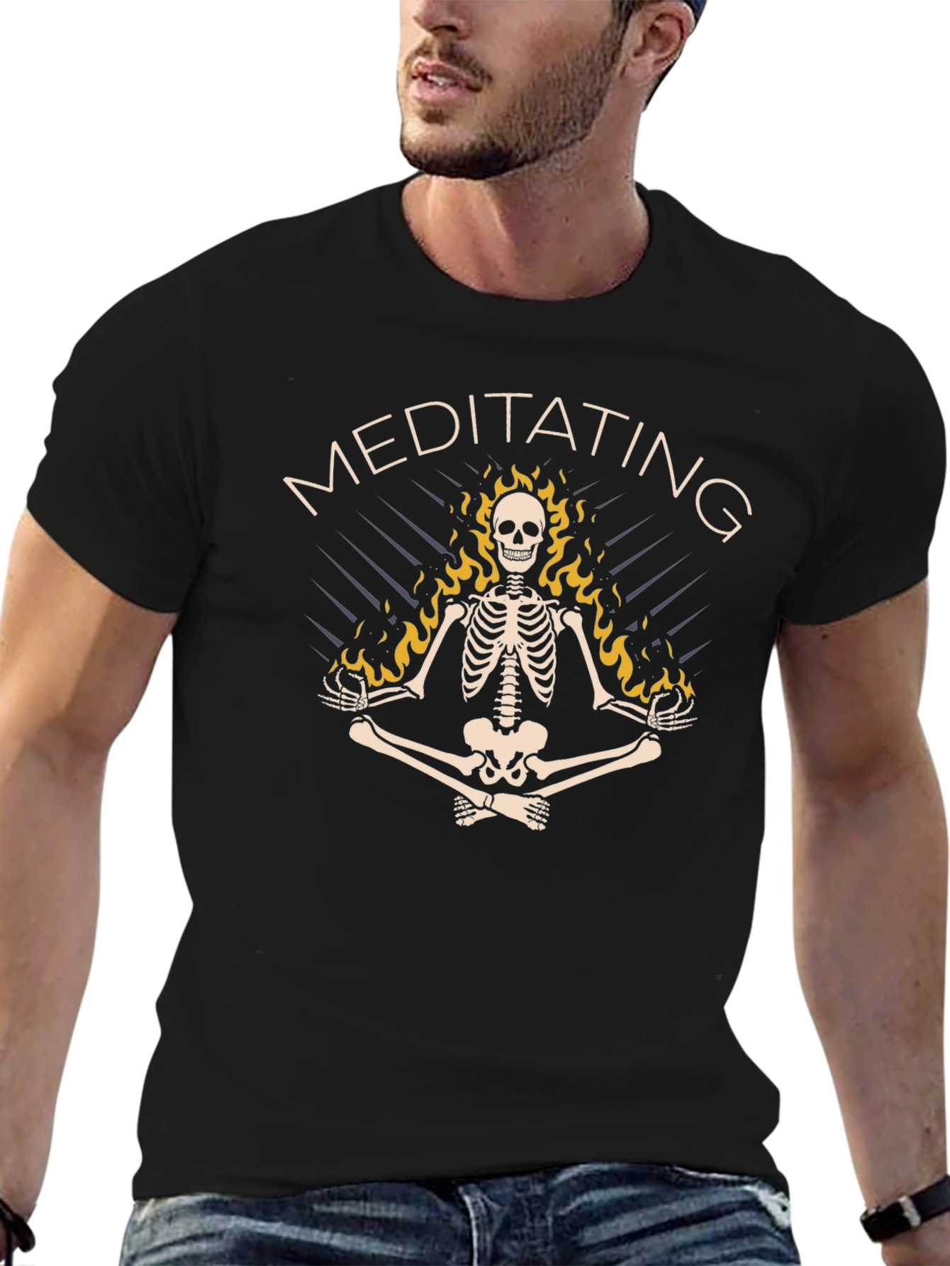 Meditating Skeleton Graphic T-Shirt