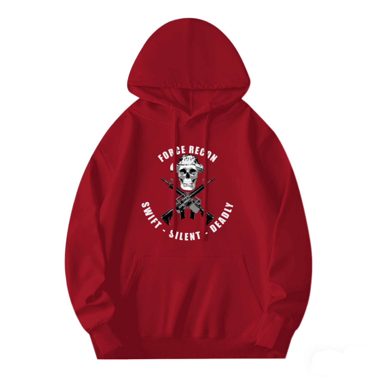 Force Recon Swift Silent Deadly Skull Rifle Red Hoodie, Warm Military Style For Men