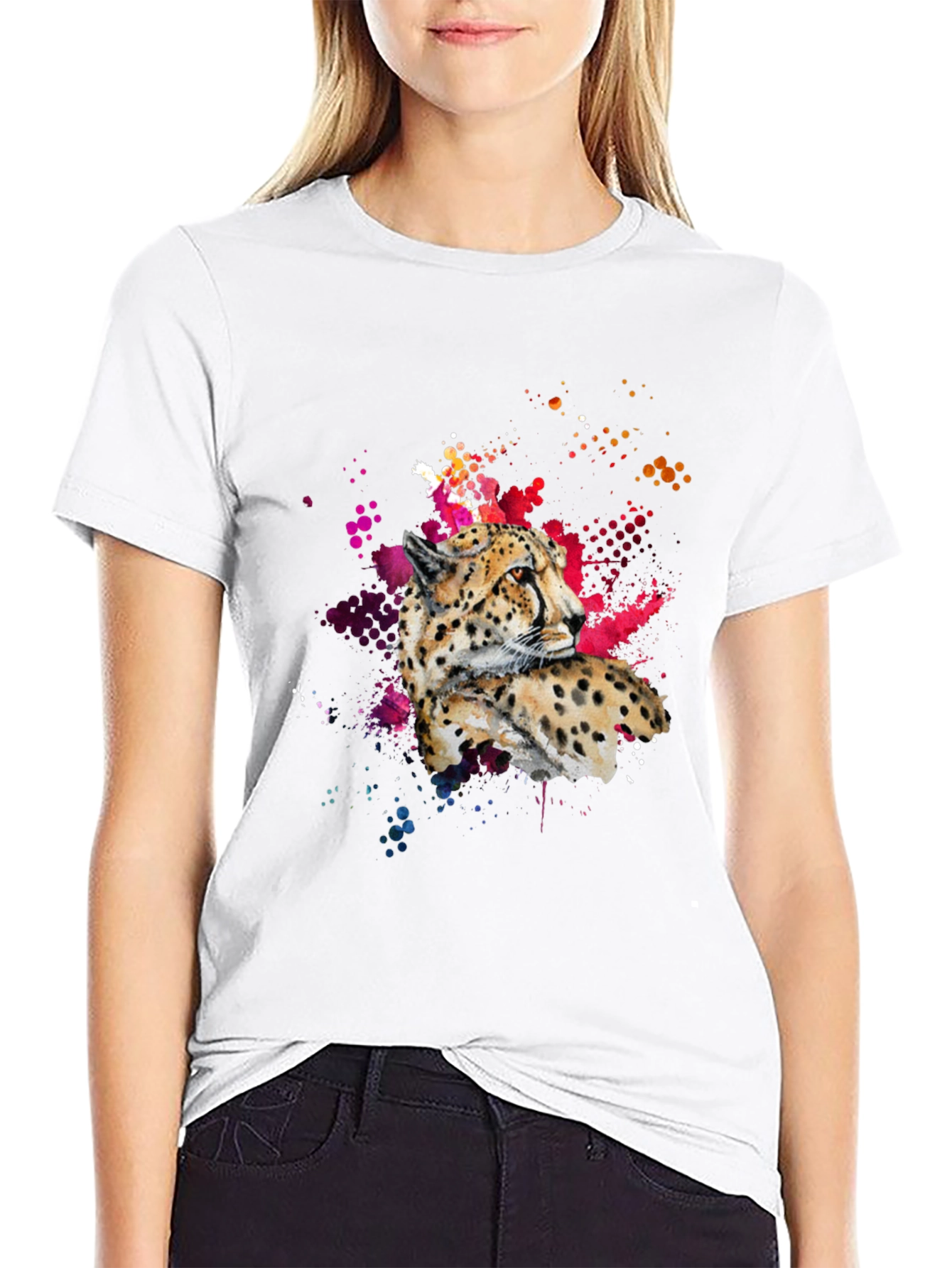Cheetah Splash Print Black T-Shirt