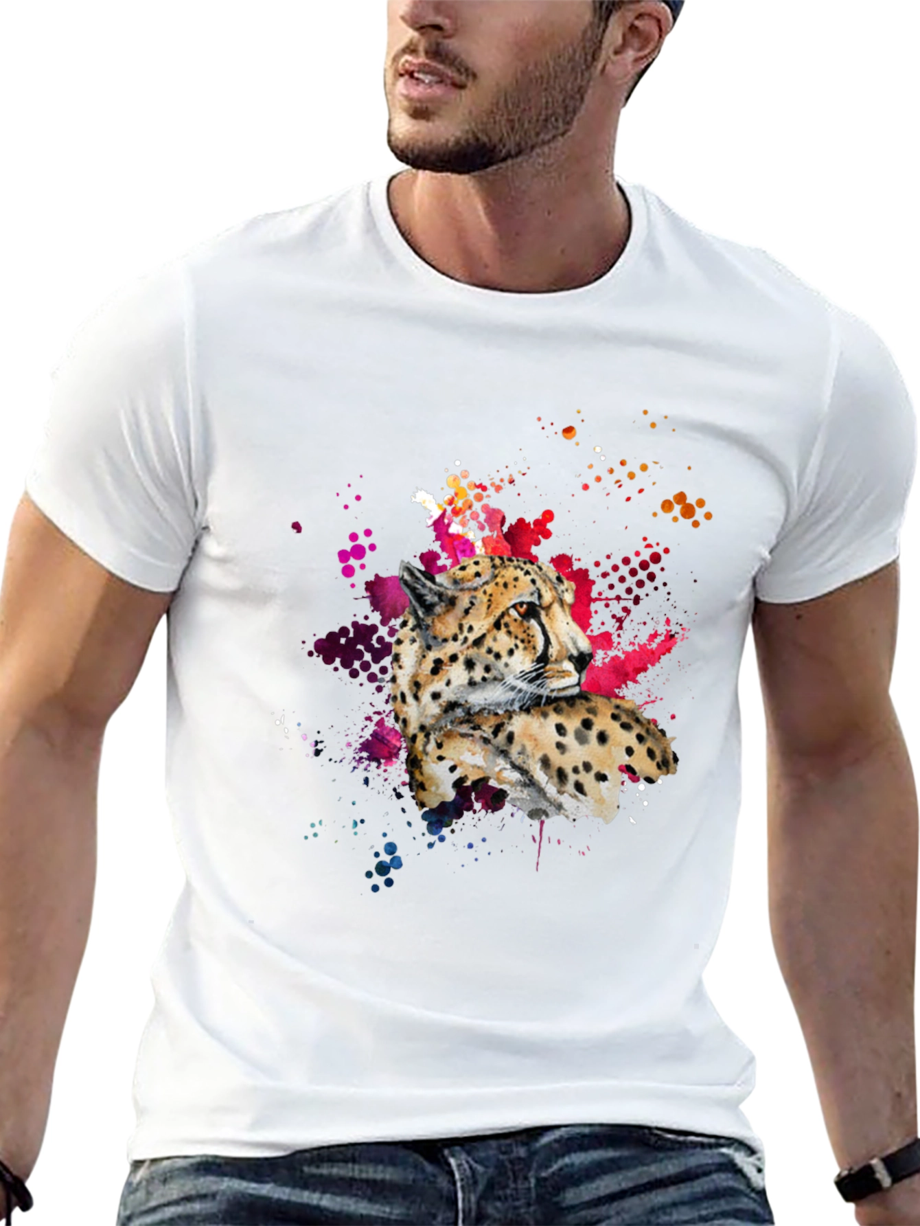 Cheetah Splash Print Black T-Shirt