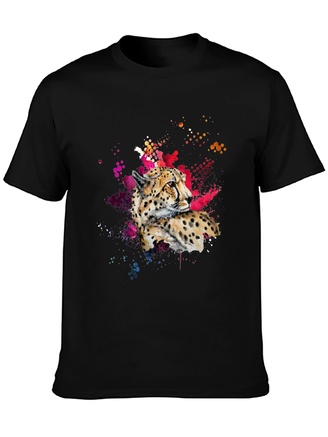 Cheetah Splash Print Black T-Shirt