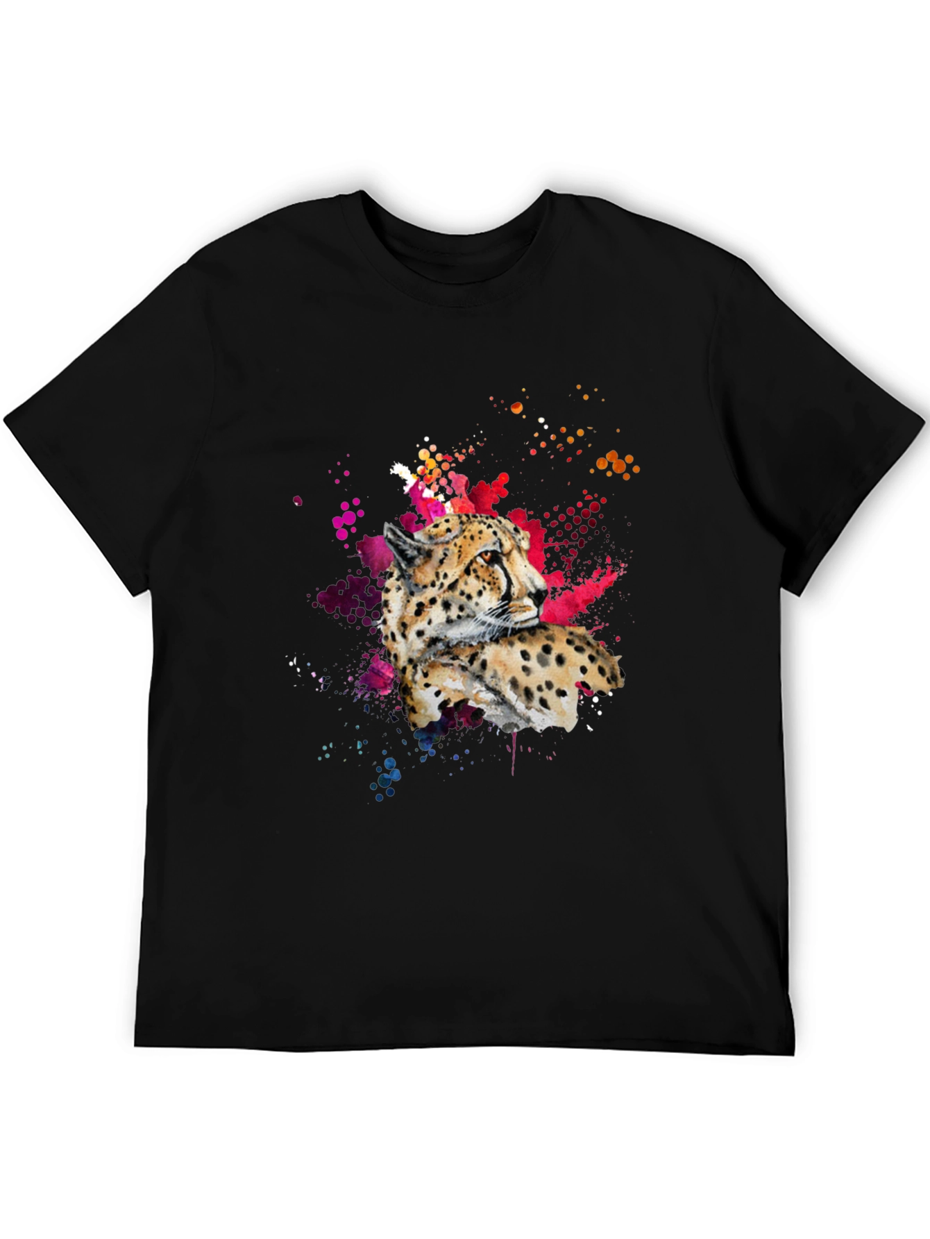 Cheetah Splash Print Black T-Shirt