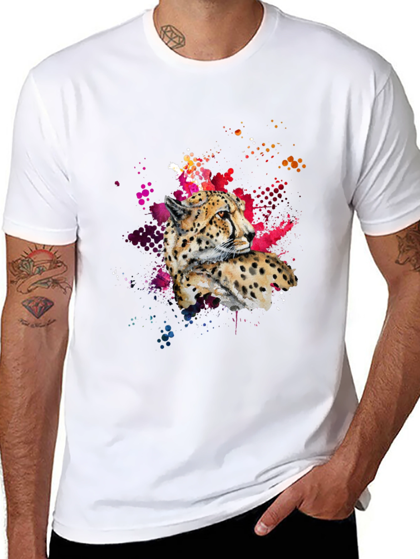 Cheetah Splash Print Black T-Shirt